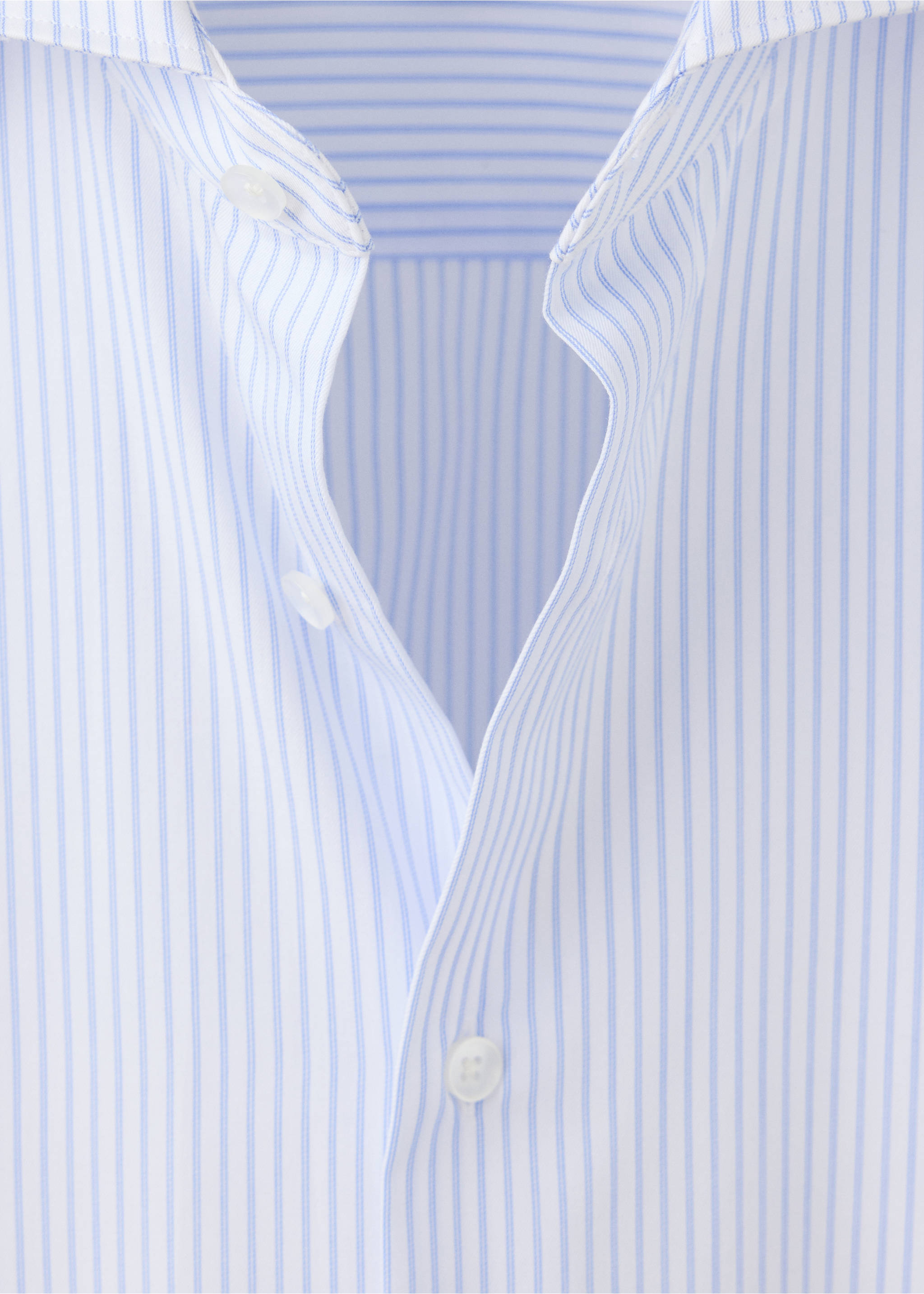 Blue and white striped shirt collar and button placket detail, Blue. Ref: 37027903-00.