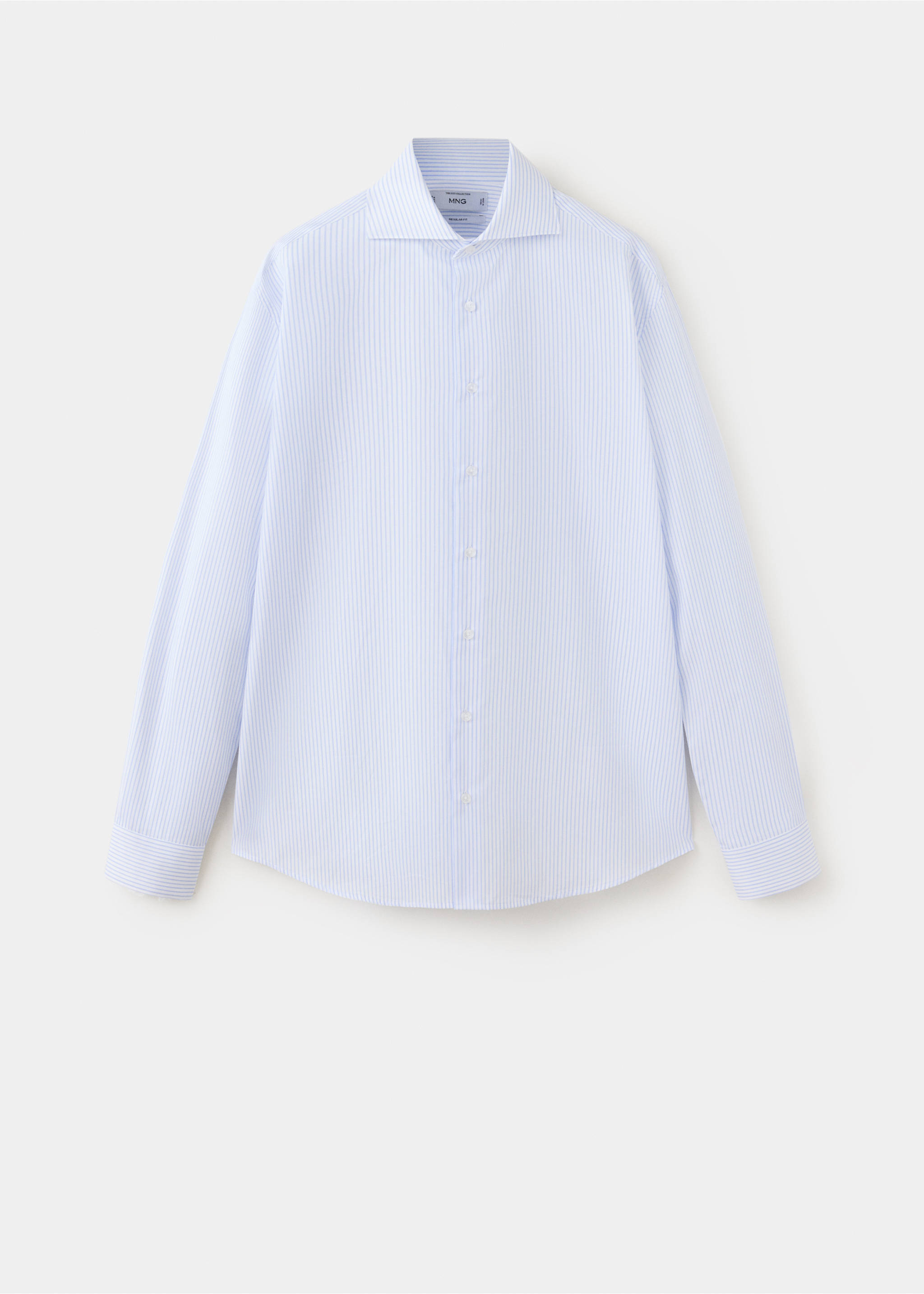 Light blue and white striped long-sleeved shirt with a cutaway collar., Blue. Ref: 37027903-00.
