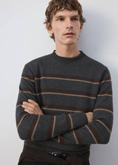 Knitted jumper in wool-cashmere blend with stripes — Dark Heather Grey 4