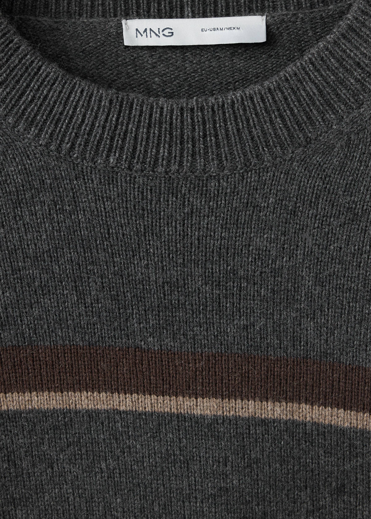 Knitted jumper in wool-cashmere blend with stripes — Dark Heather Grey
