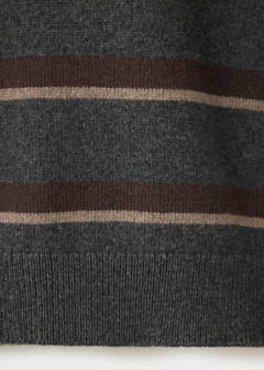 Knitted jumper in wool-cashmere blend with stripes — Dark Heather Grey 8