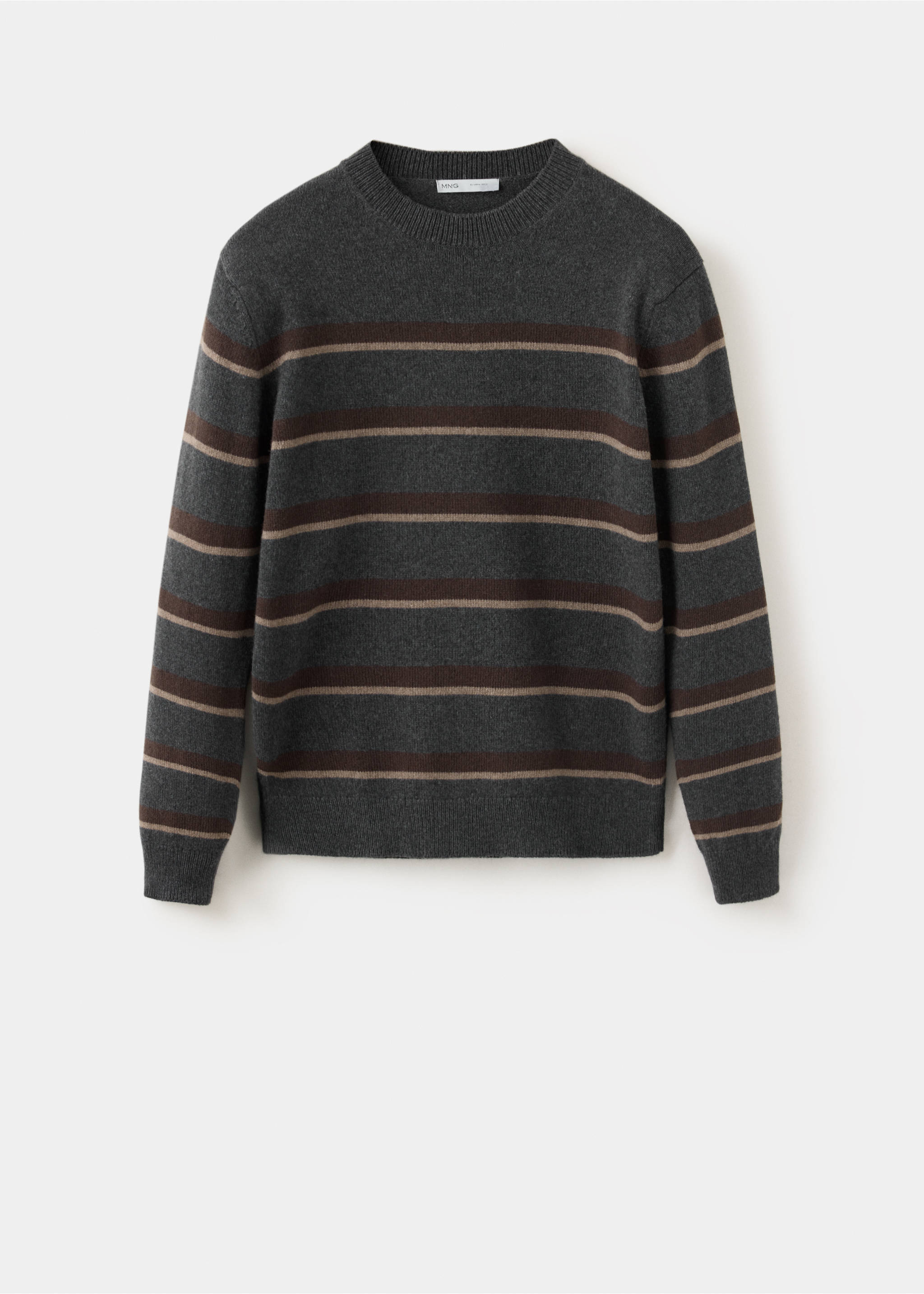 Men's dark grey striped jersey with a ribbed crew neck., Dark Heather Grey. Ref: 37027909-00.