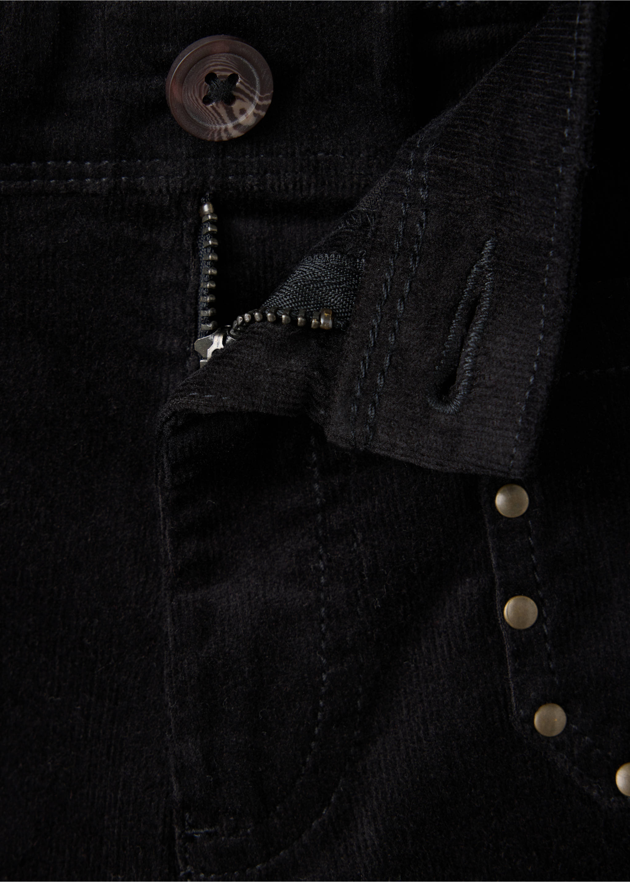 Flared corduroy trousers with studs - Details of the article 8, Black. Ref: 37027910-00.