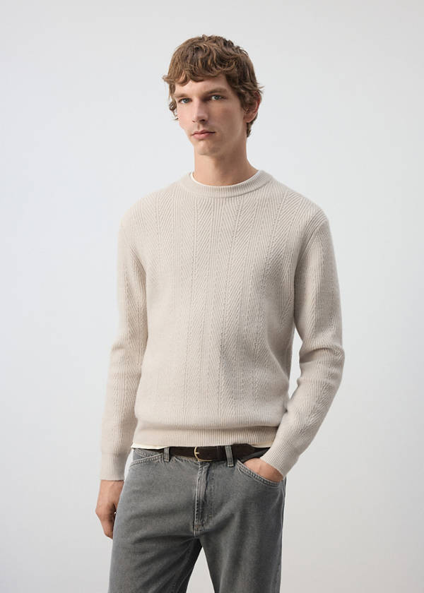Herringbone knit sweater — Ice Grey