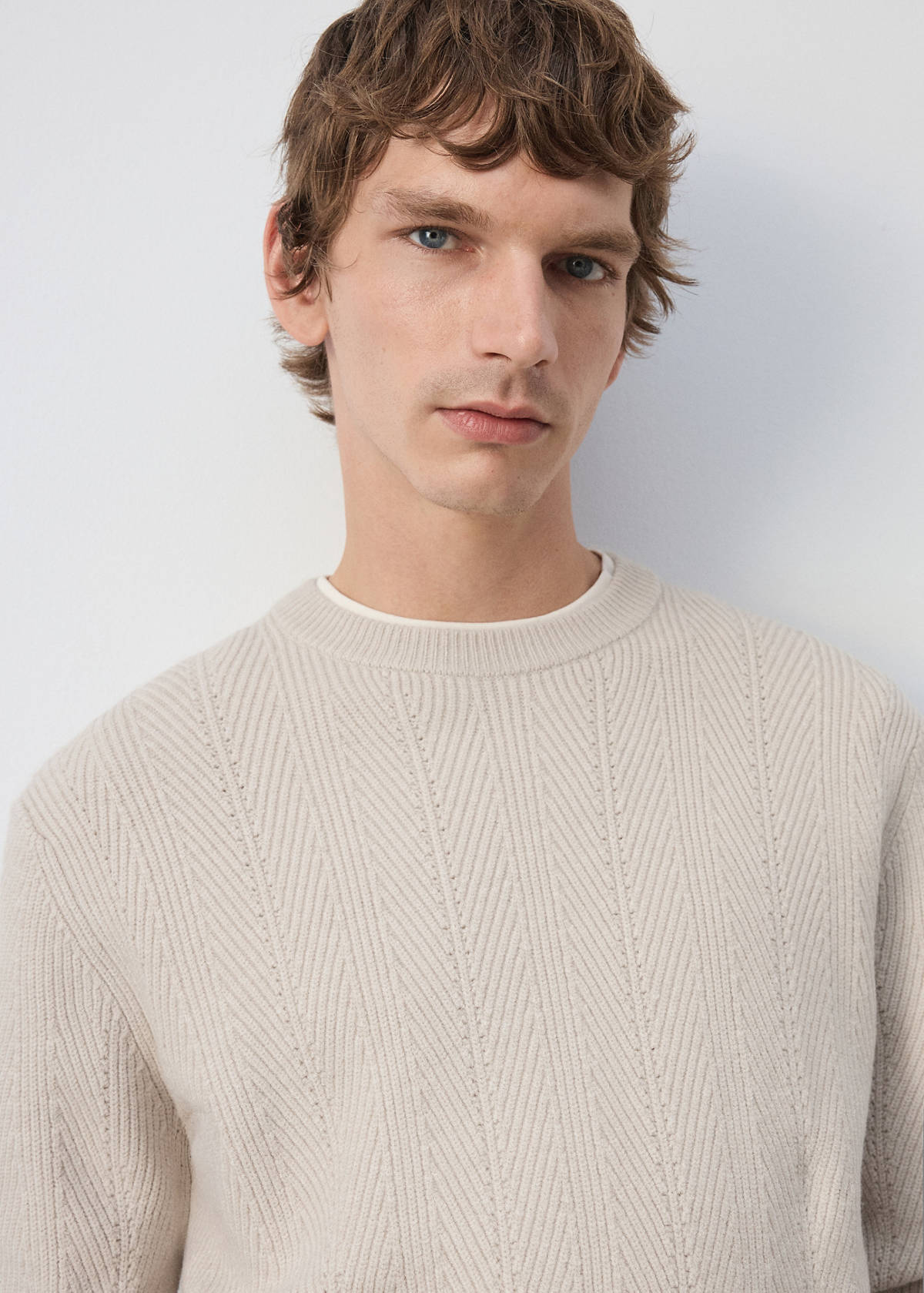 Herringbone knit sweater — Ice Grey