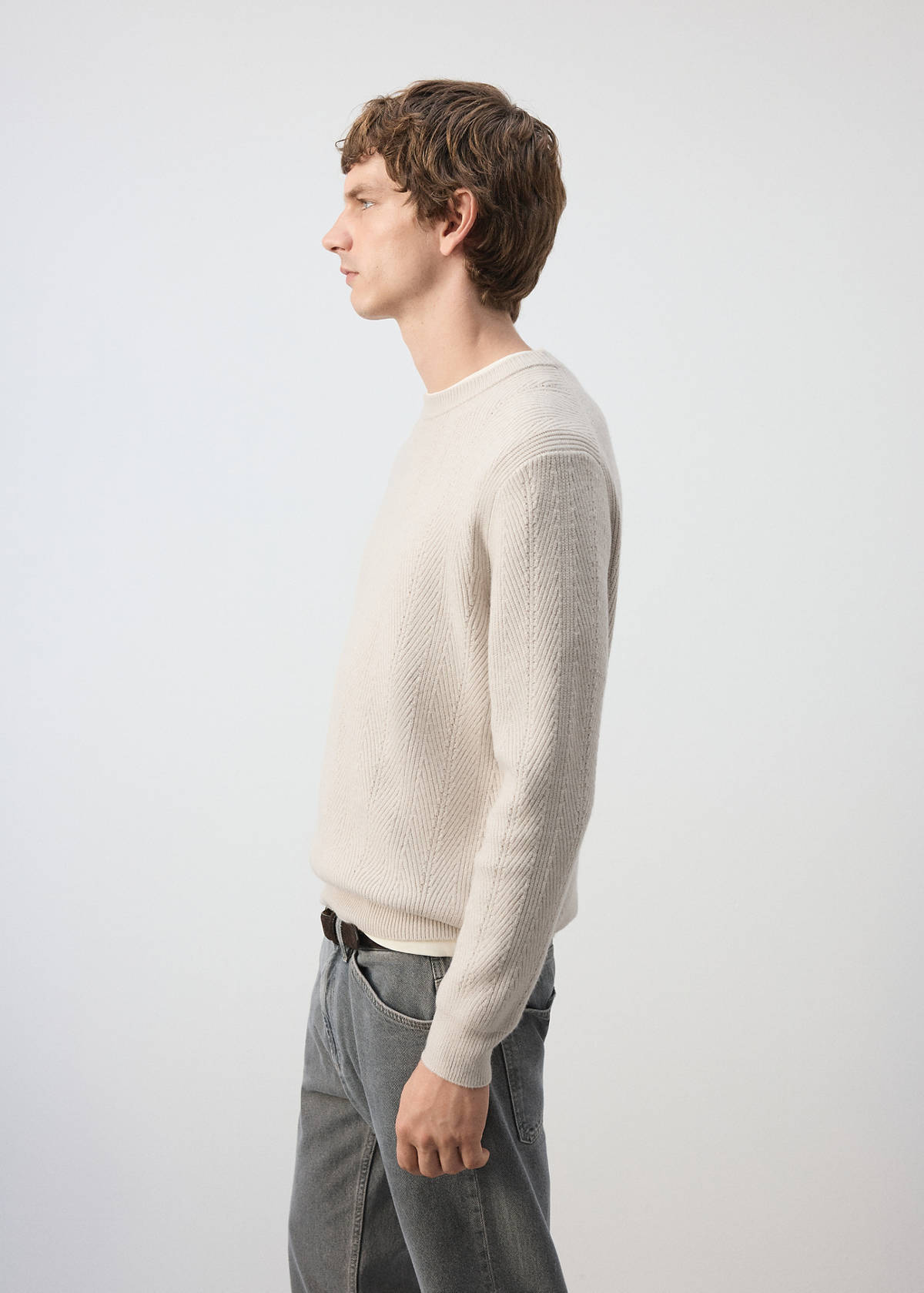 Herringbone knit sweater — Ice Grey
