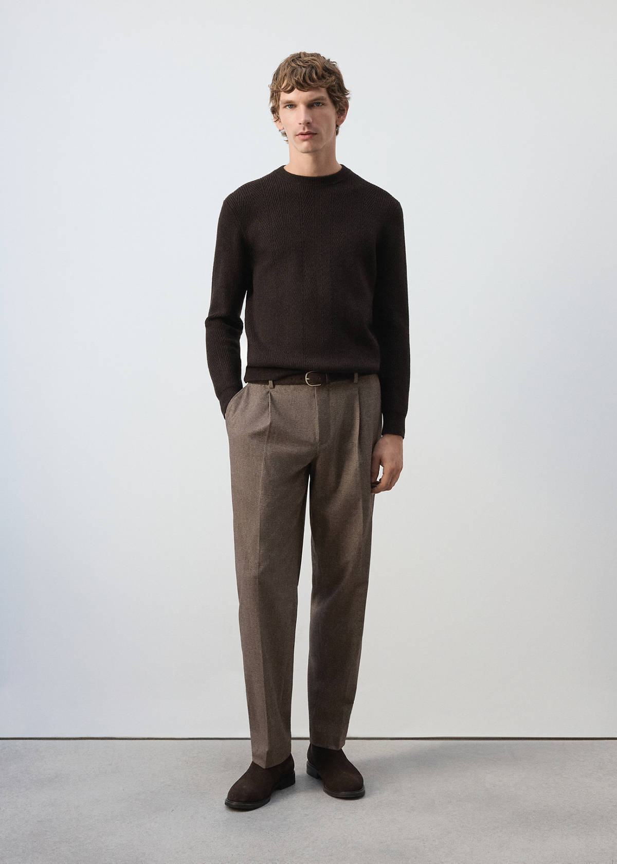 Herringbone knit sweater — Chocolate