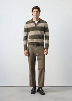 Striped alpaca wool blend polo jumper — Olive Green 2