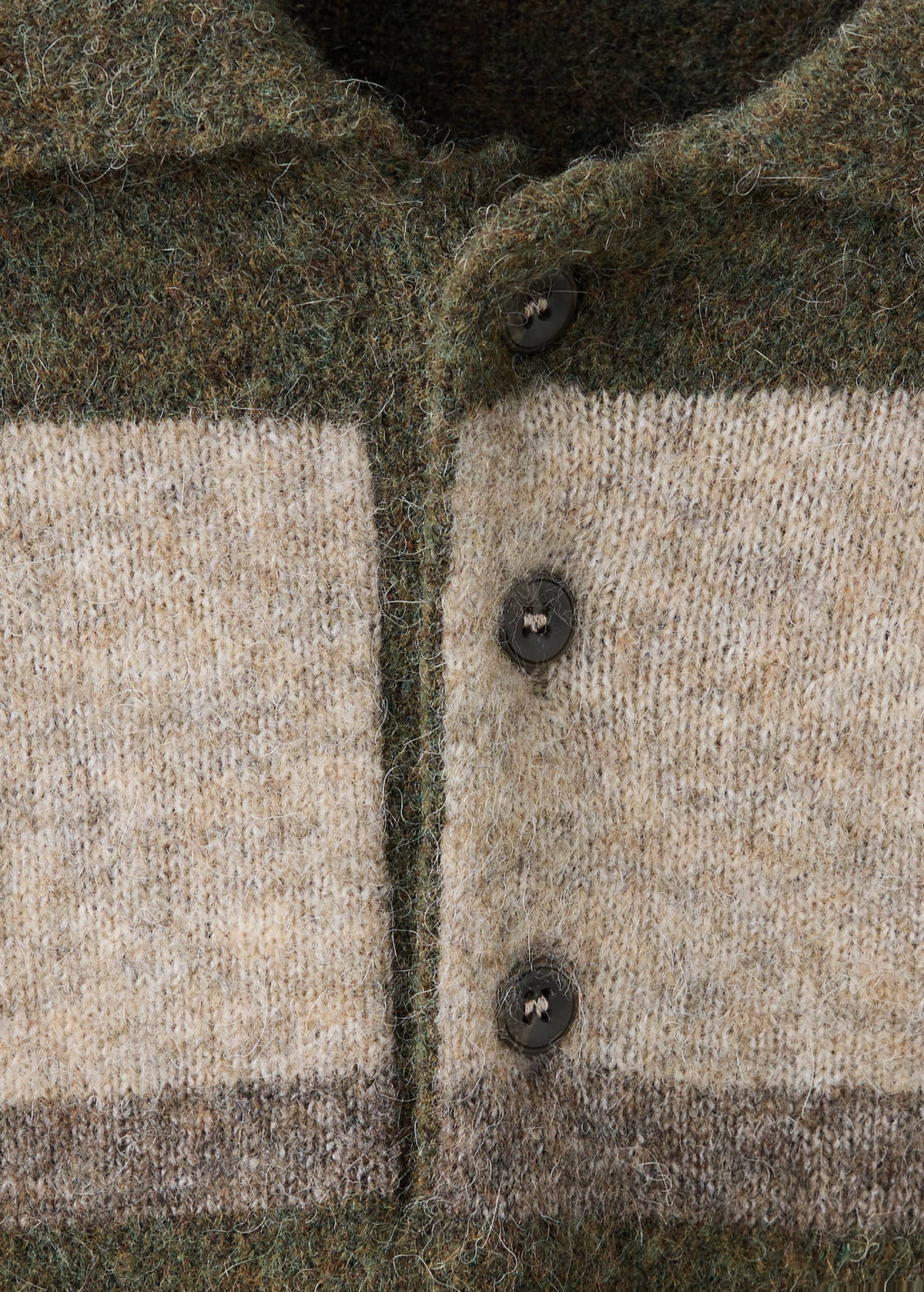 Striped alpaca wool blend polo jumper — Olive Green