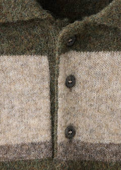 Striped alpaca wool blend polo jumper — Olive Green 9
