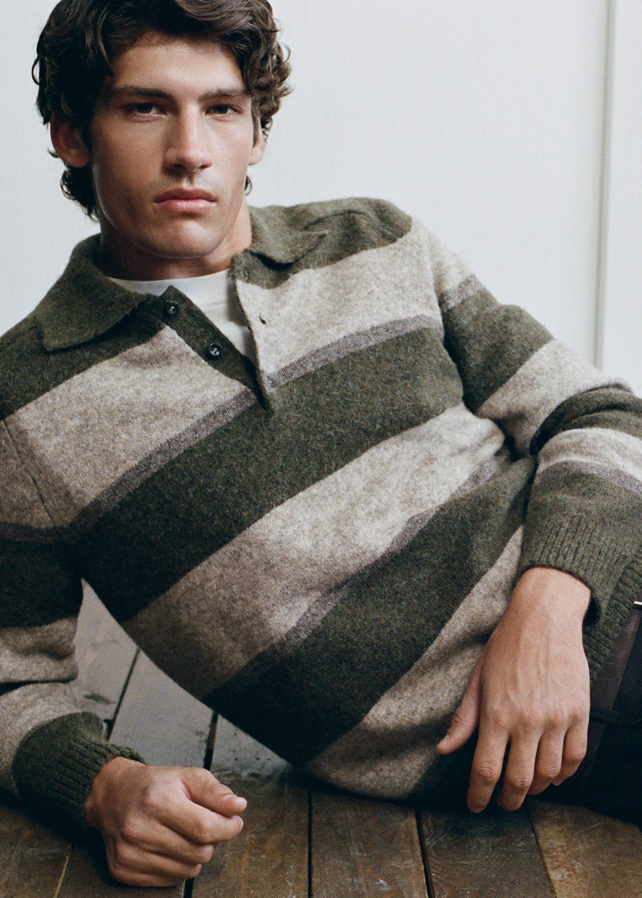 Striped alpaca wool blend polo jumper - Details of the article 5