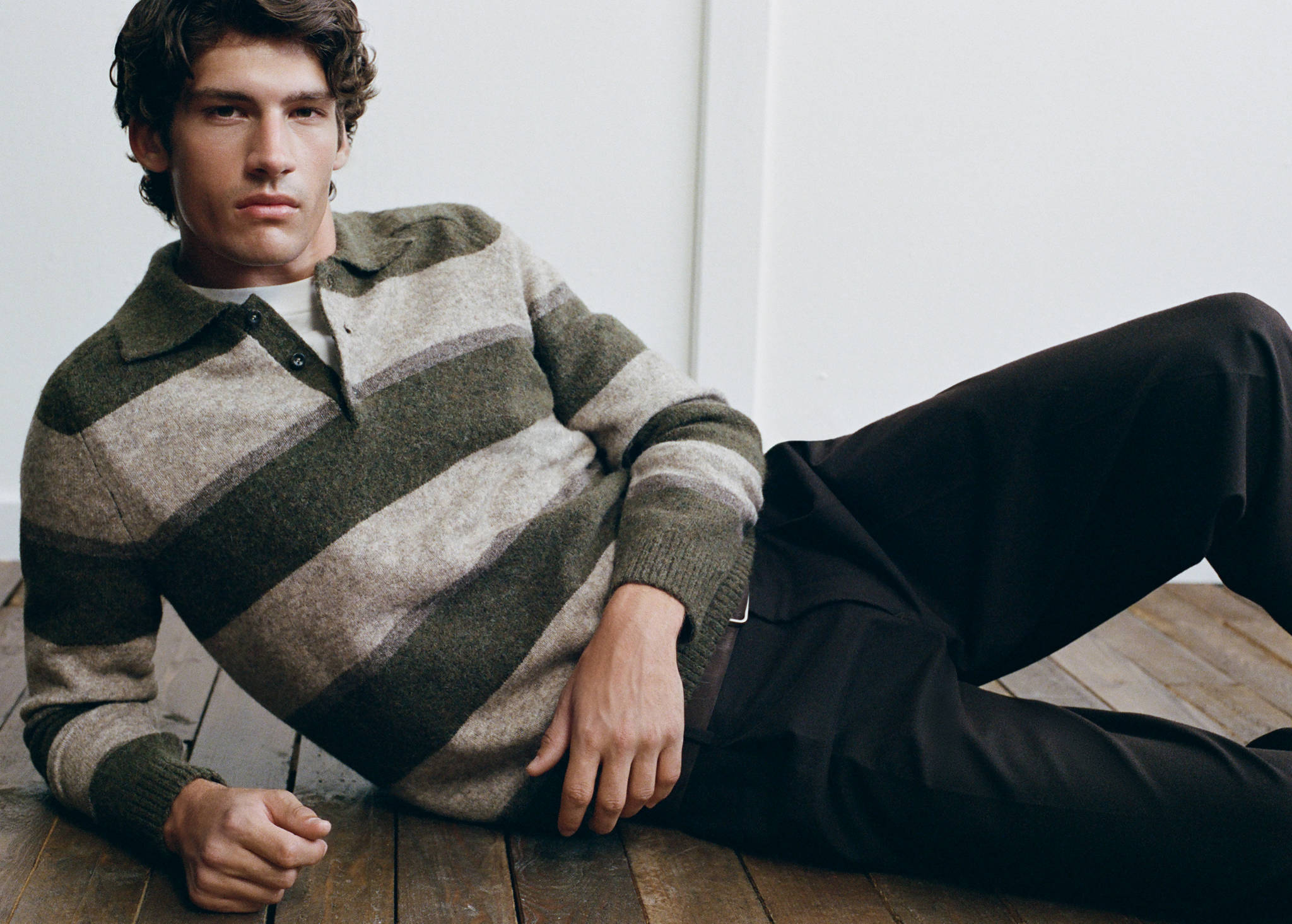 Striped alpaca wool blend polo jumper - Details of the article 6