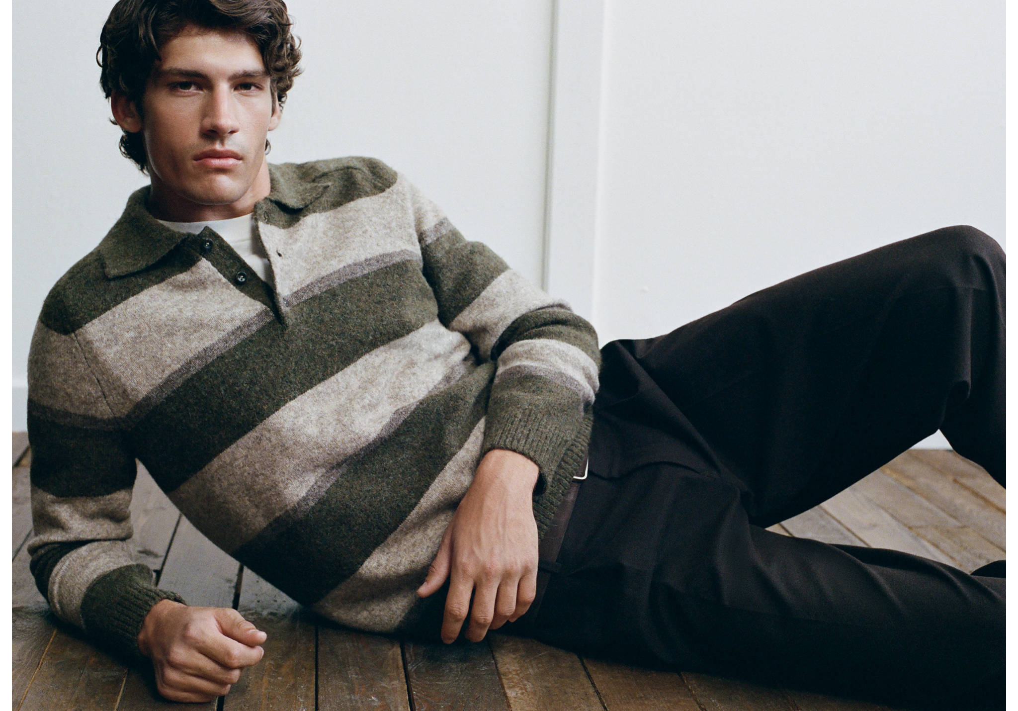 Striped alpaca wool blend polo jumper - Panoramic plane
