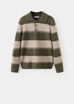 Striped alpaca wool blend polo jumper — Olive Green 8
