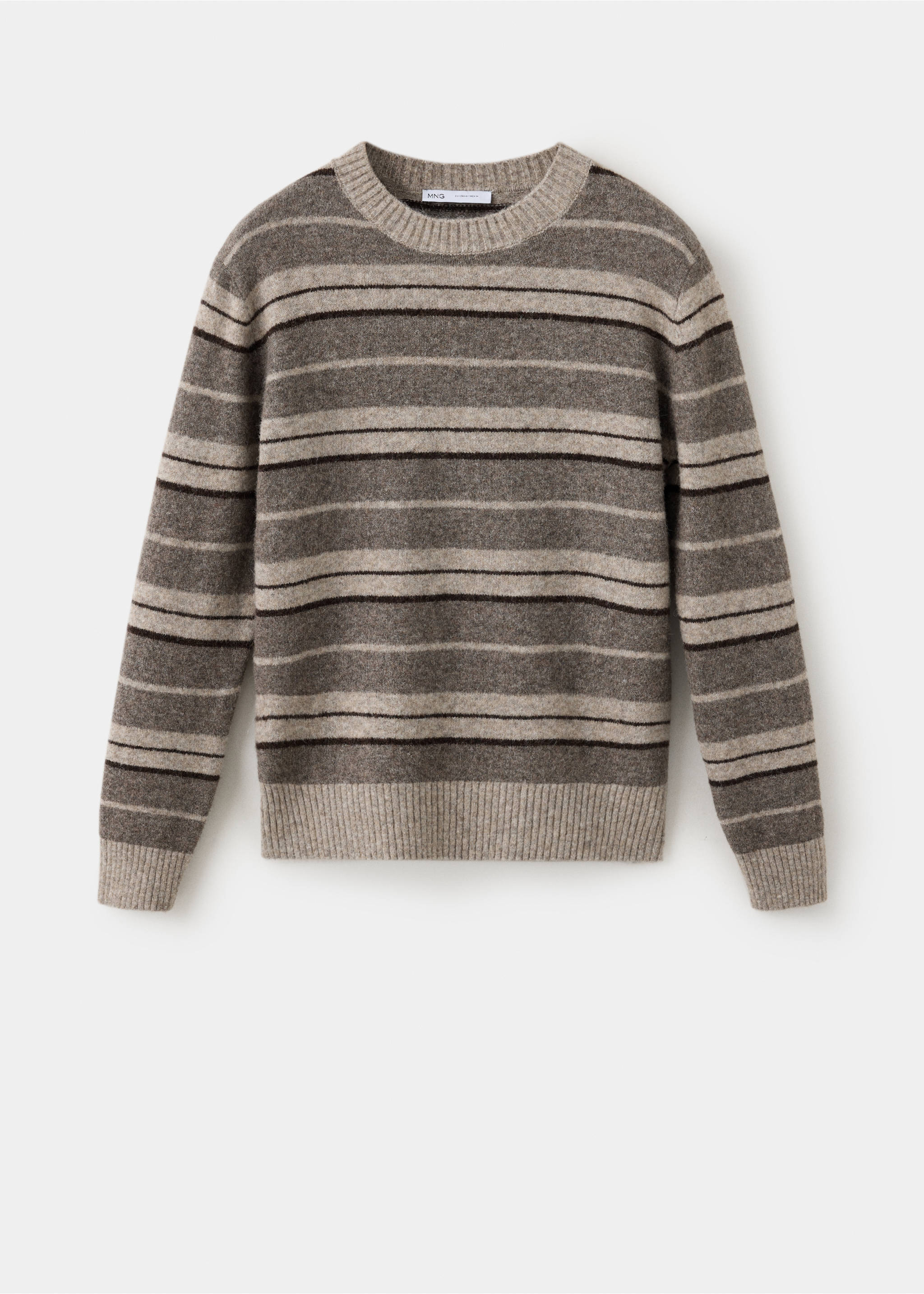 Brown and beige striped crew-neck jersey in a ribbed knit., Medium Brown. Ref: 37027918-00.