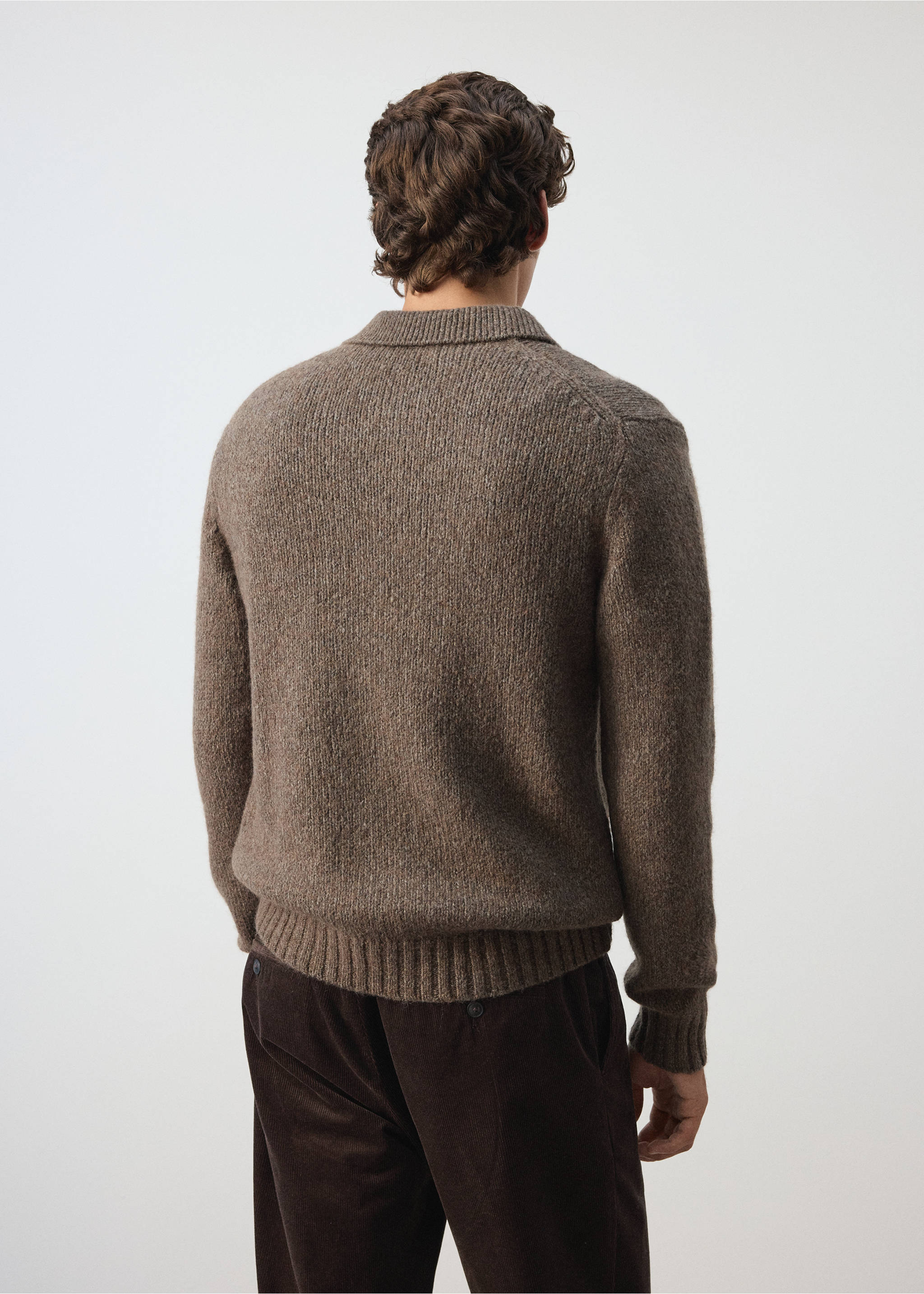Wool-cotton blend knitted polo shirt - Reverse of the article, Khaki. Ref: 37027919-00.