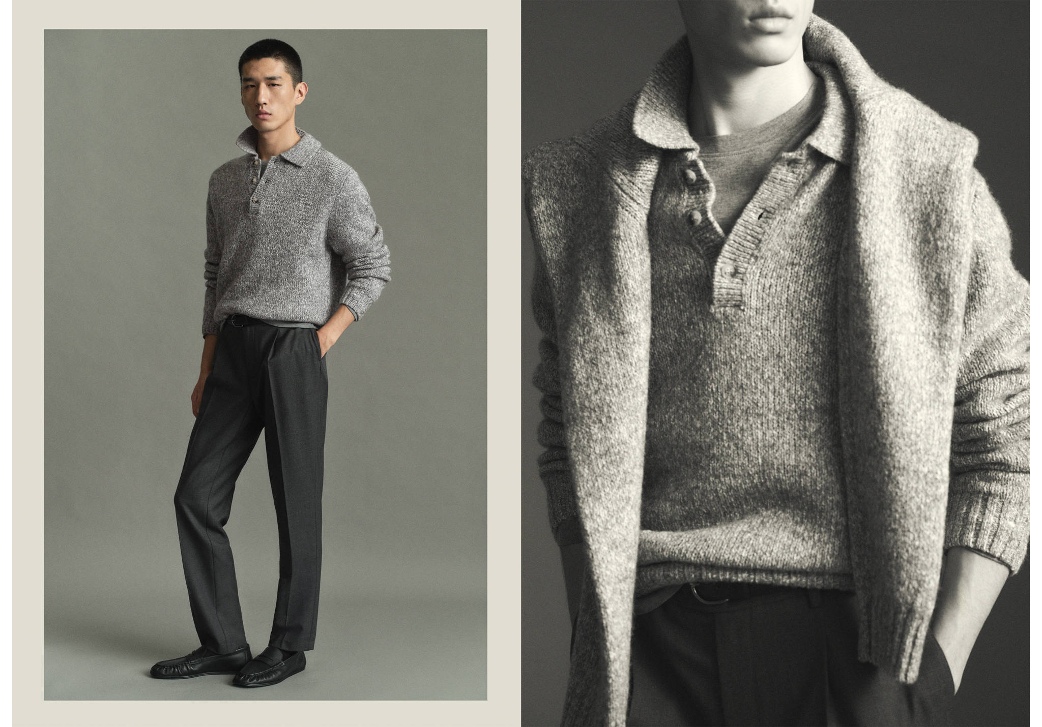 Knitted wool blend polo sweater - Panoramic plane