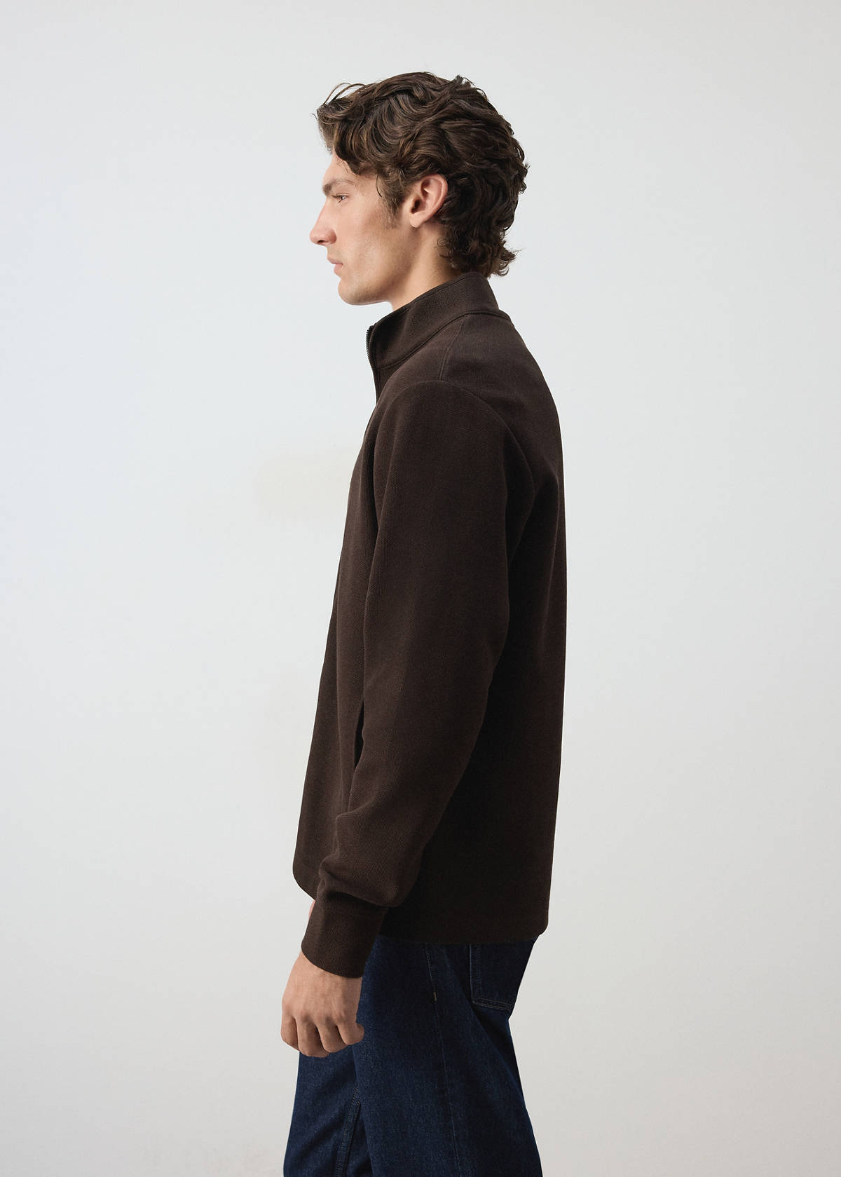 Cotton knit textured sweatshirt — Coffee