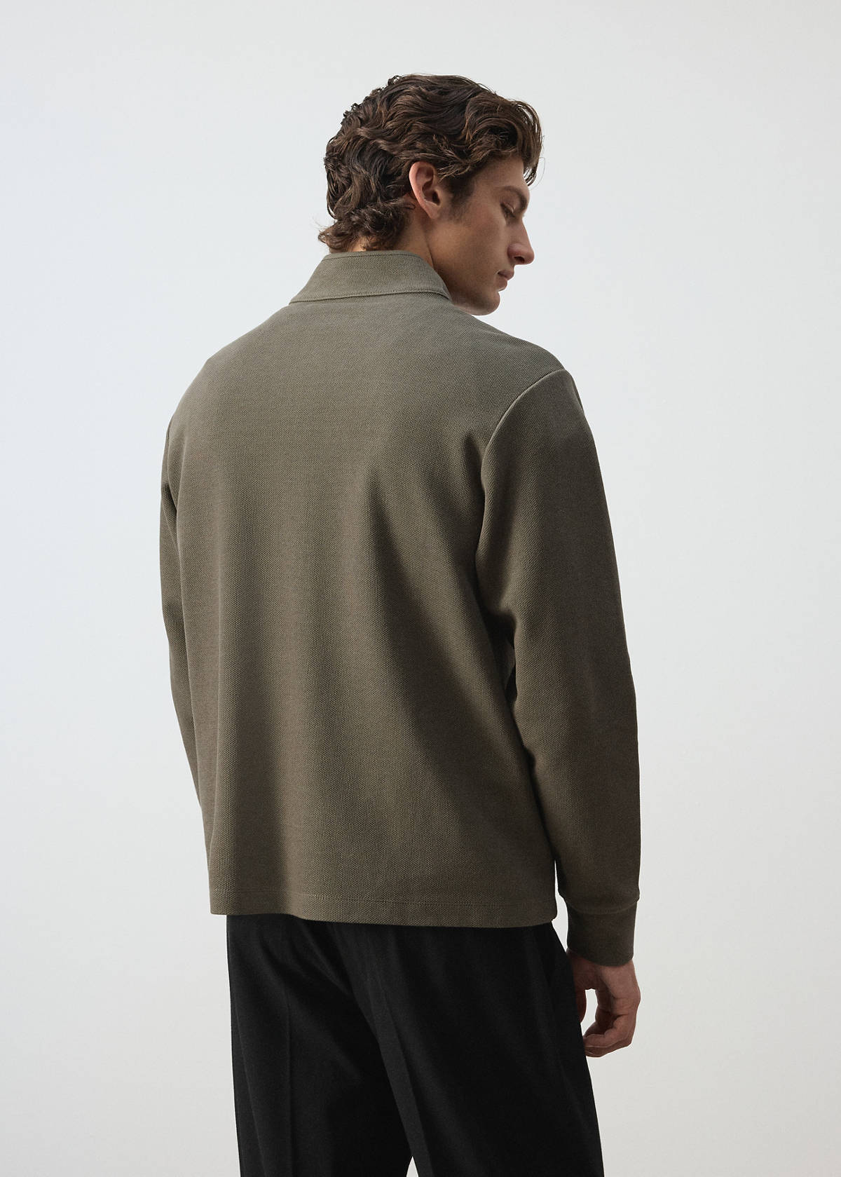 Cotton knit textured sweatshirt — Olive Green