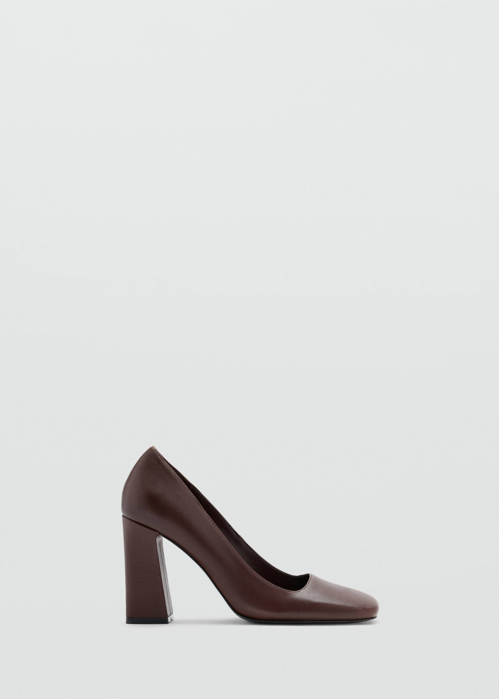 Dark brown square-toe court shoes with a flared block heel.