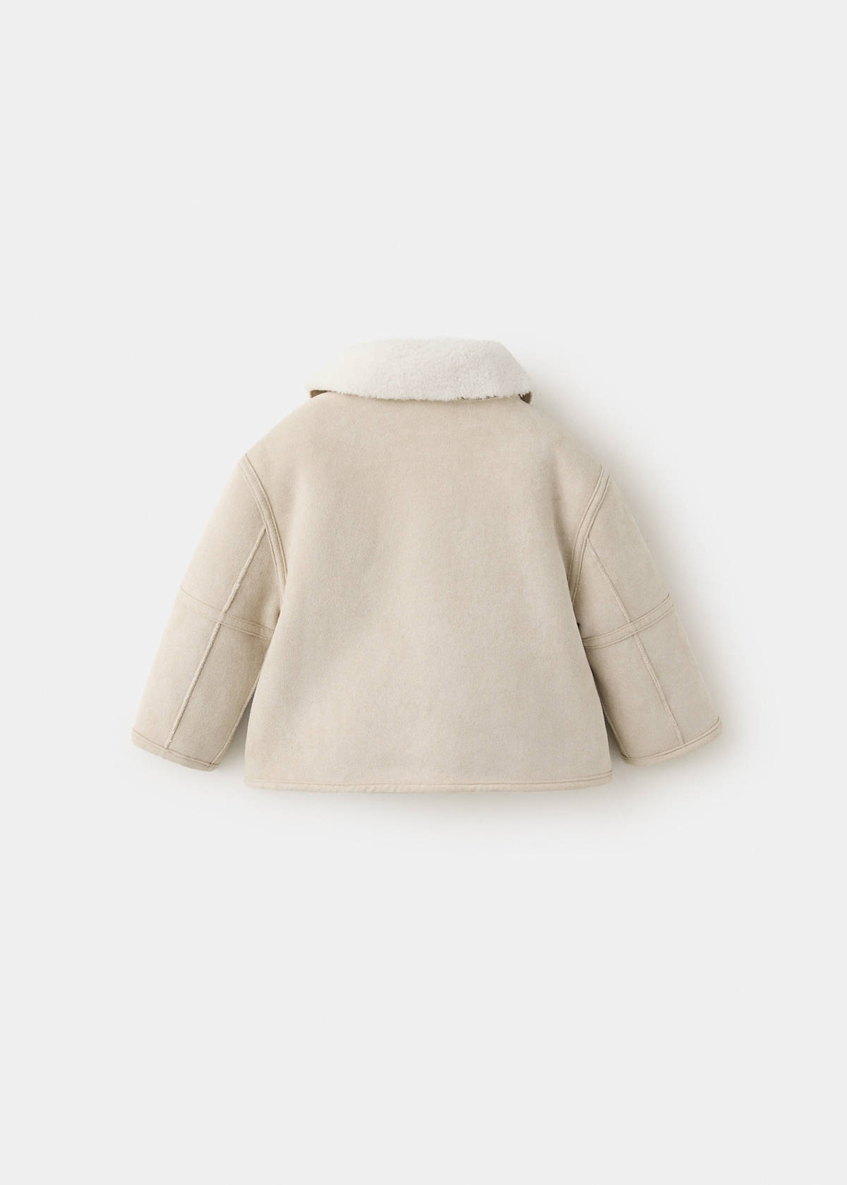 Suede and shearling-effect coat — Ecru