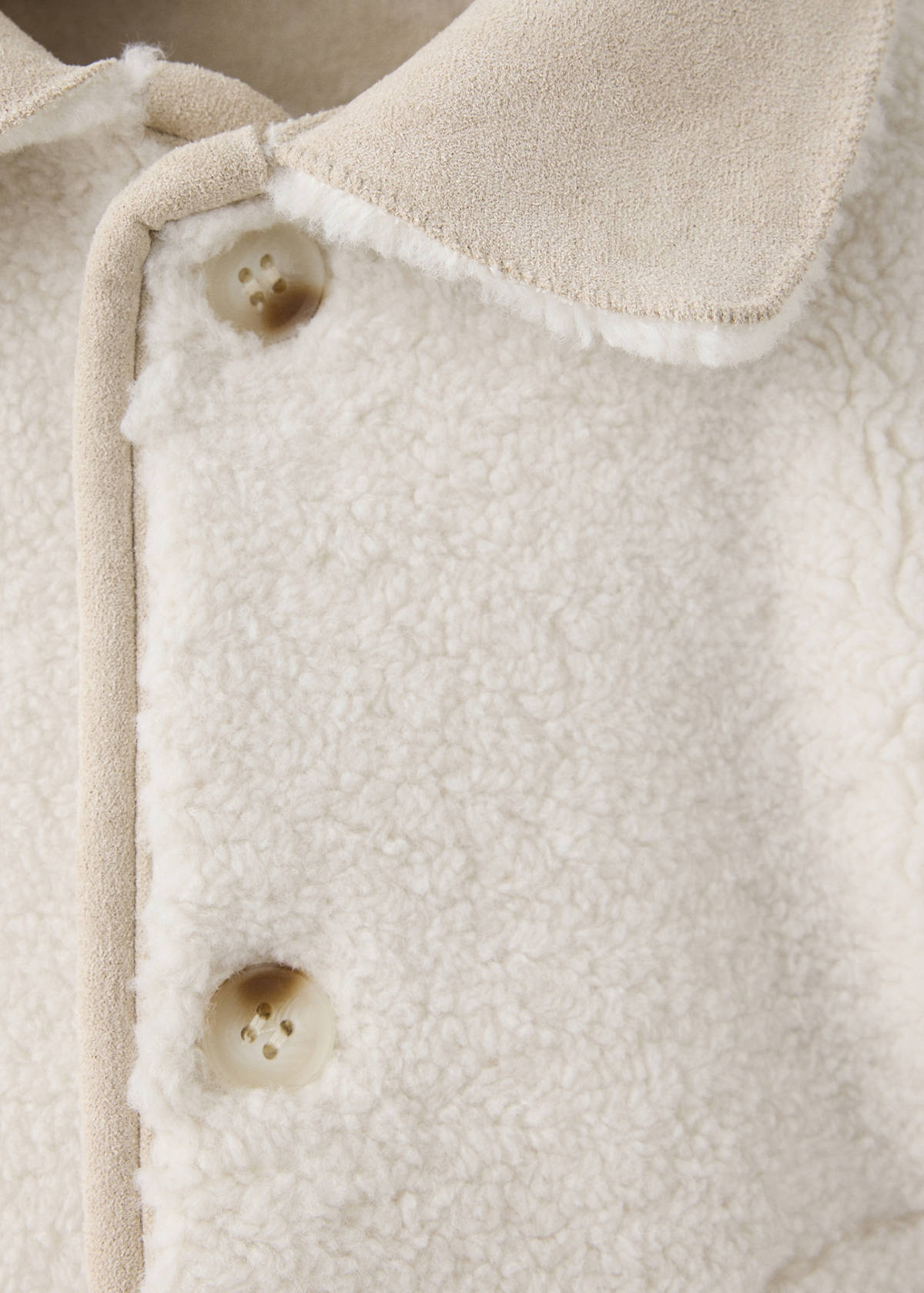 Suede and shearling-effect coat — Ecru