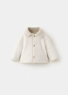 Suede and shearling-effect coat — Ecru 4