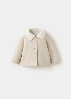 Suede and shearling-effect coat — Ecru 1