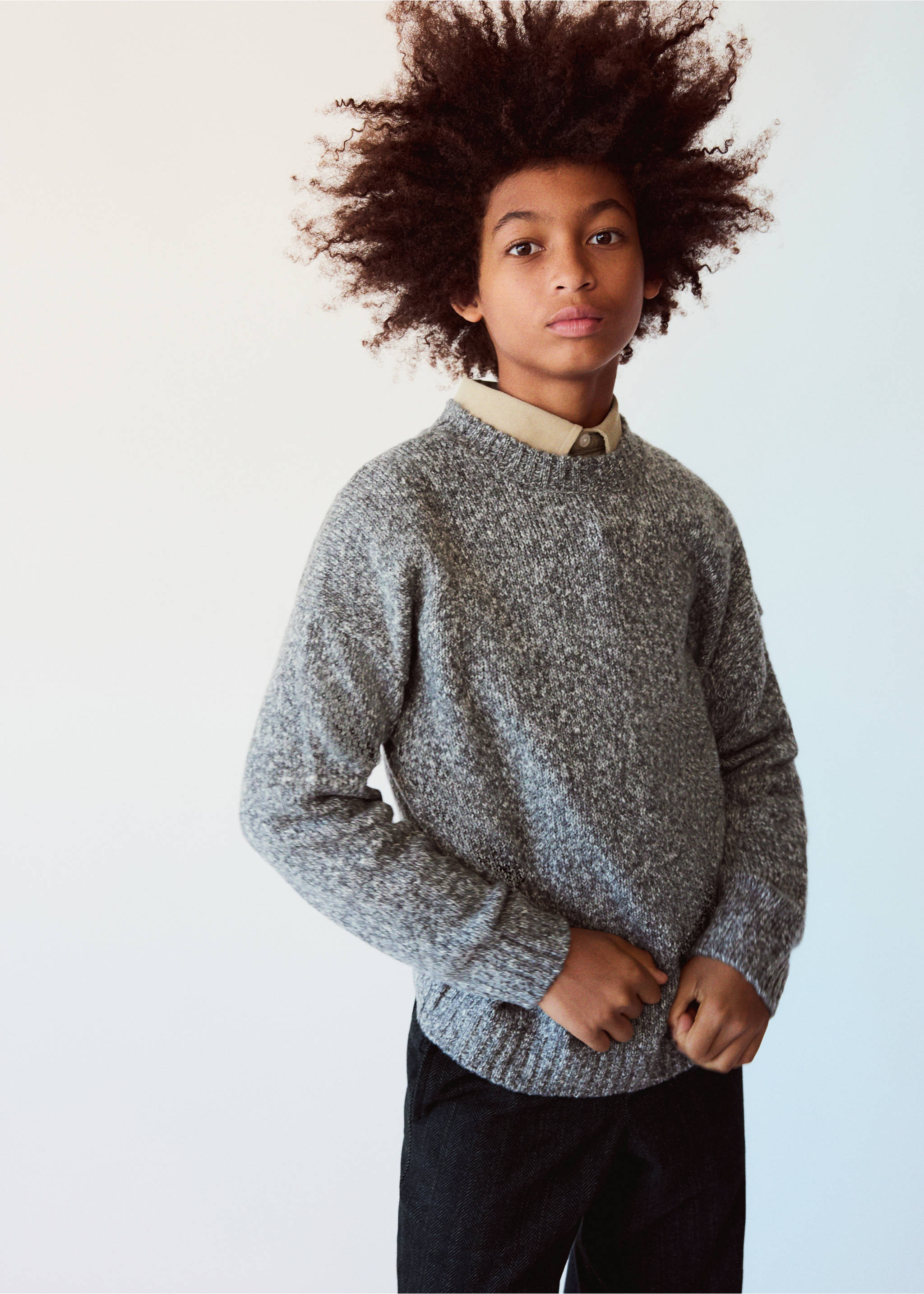 Mottled round-neck sweater - Medium plane, Medium Heather Grey. Ref: 37027929-00.