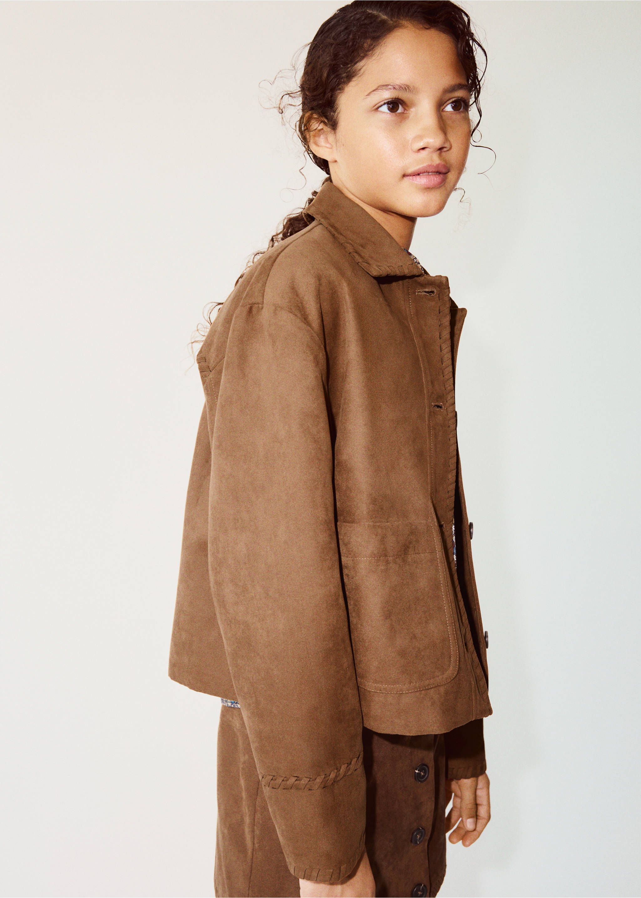 Suede effect jacket - Medium plane, Brown. Ref: 37027934-00.