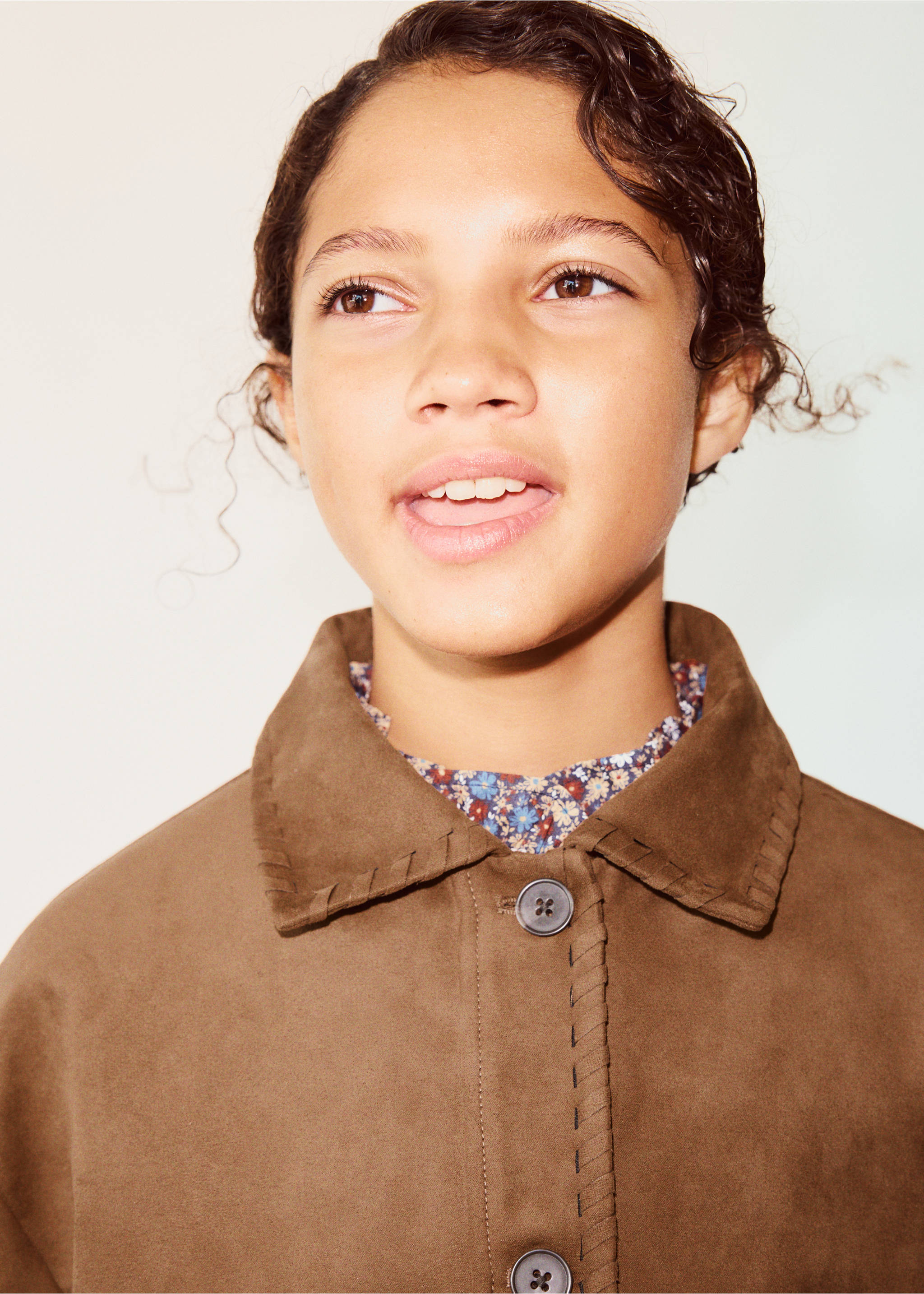 Suede effect jacket - Details of the article 1, Brown. Ref: 37027934-00.