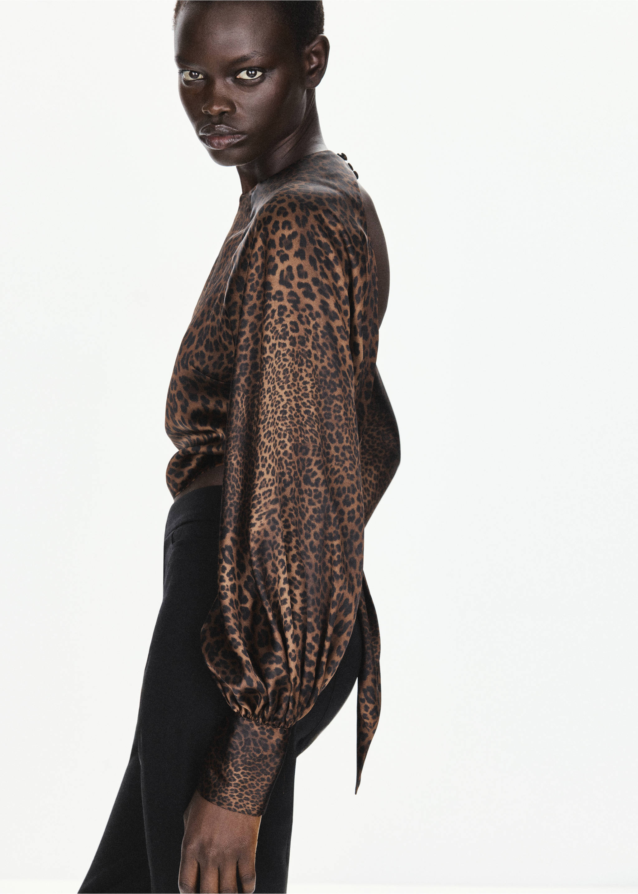 Leopard print open-back blouse - Medium plane, Brown. Ref: 37027940-00.