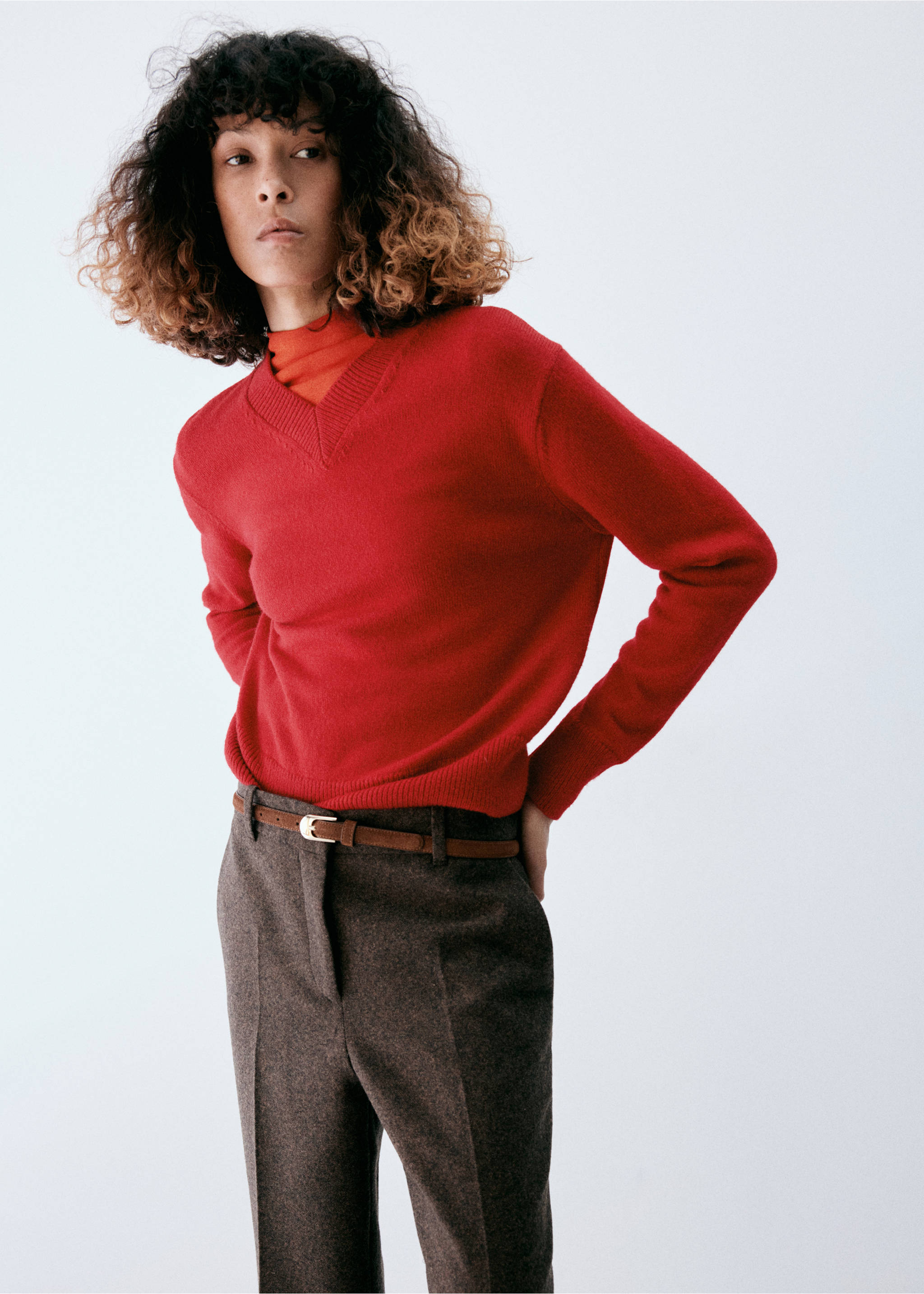 Straight-fit suit trousers - Details of the article 1, Brown. Ref: 37027945-00.