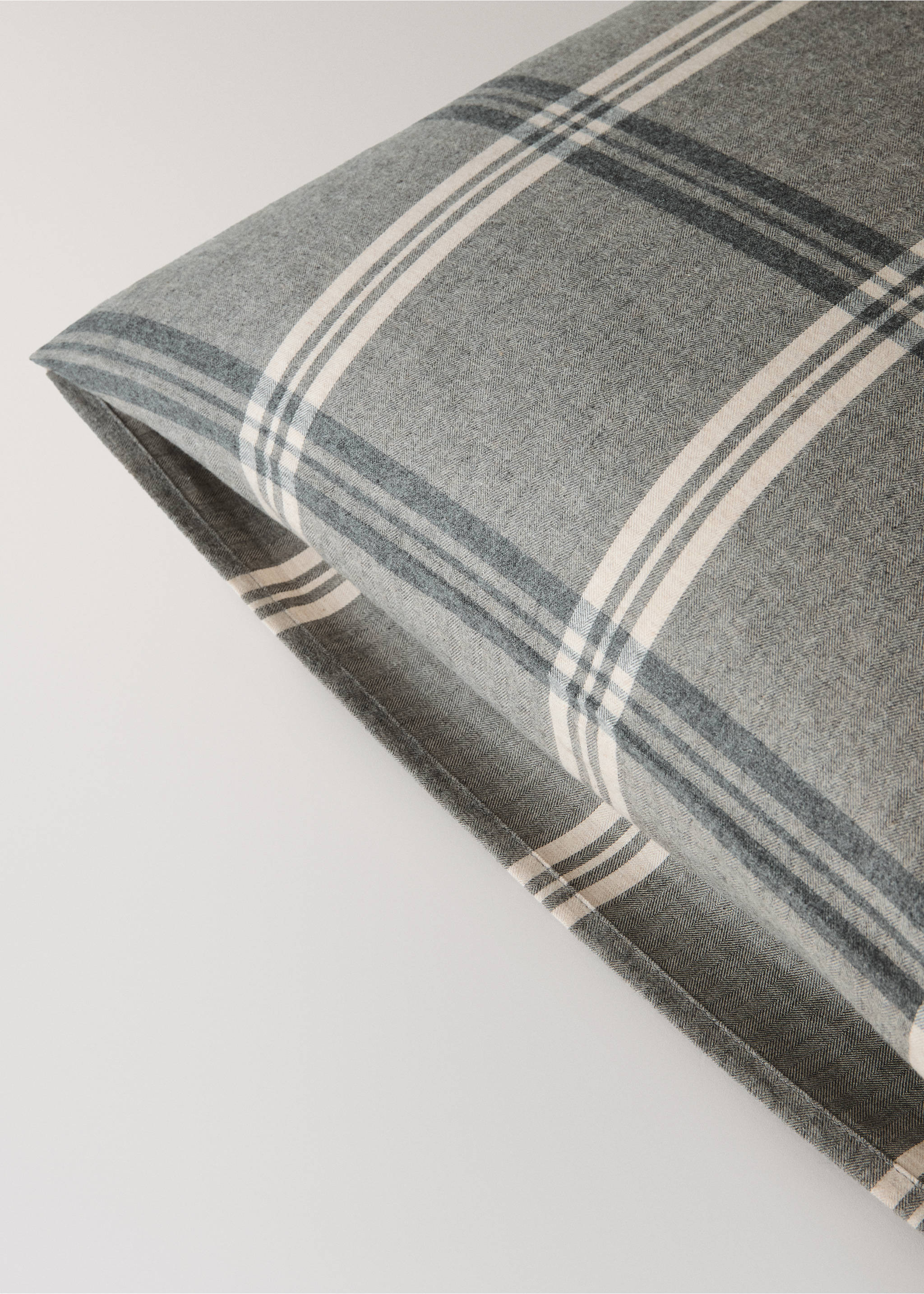Grey plaid pillowcase detail showing the patterned fabric., Sand. Ref: 37028271-00.