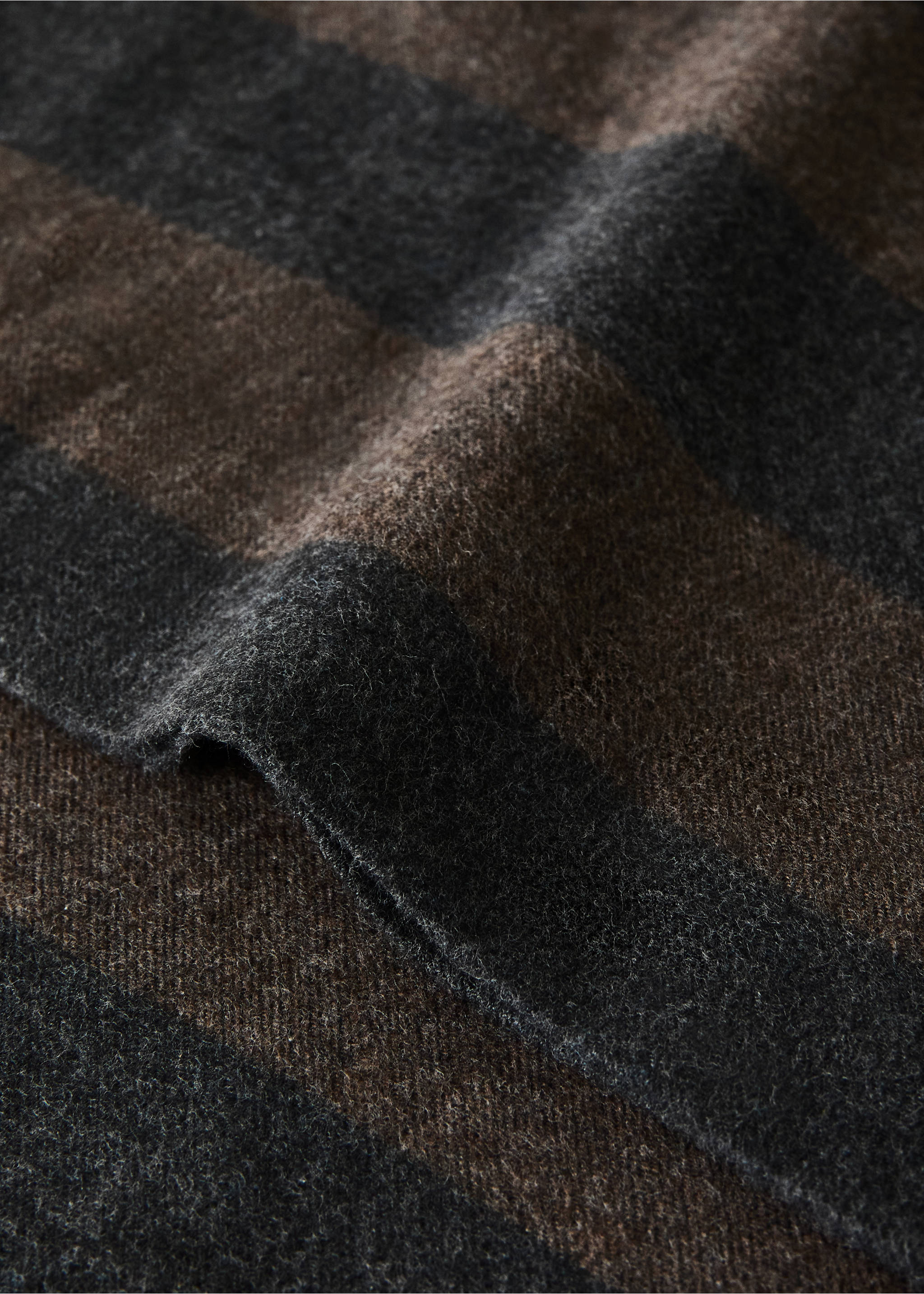 Close-up of a dark grey and brown striped pillow cover fabric., Brown. Ref: 37028273-00.