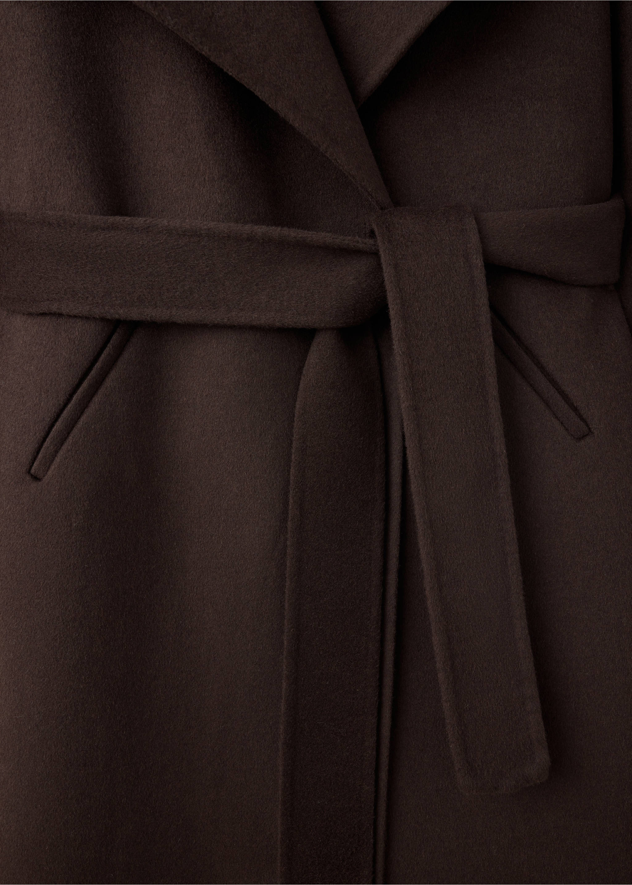 Woollen coat with belt - Details of the article 8, Chocolate. Ref: 37028279-00.