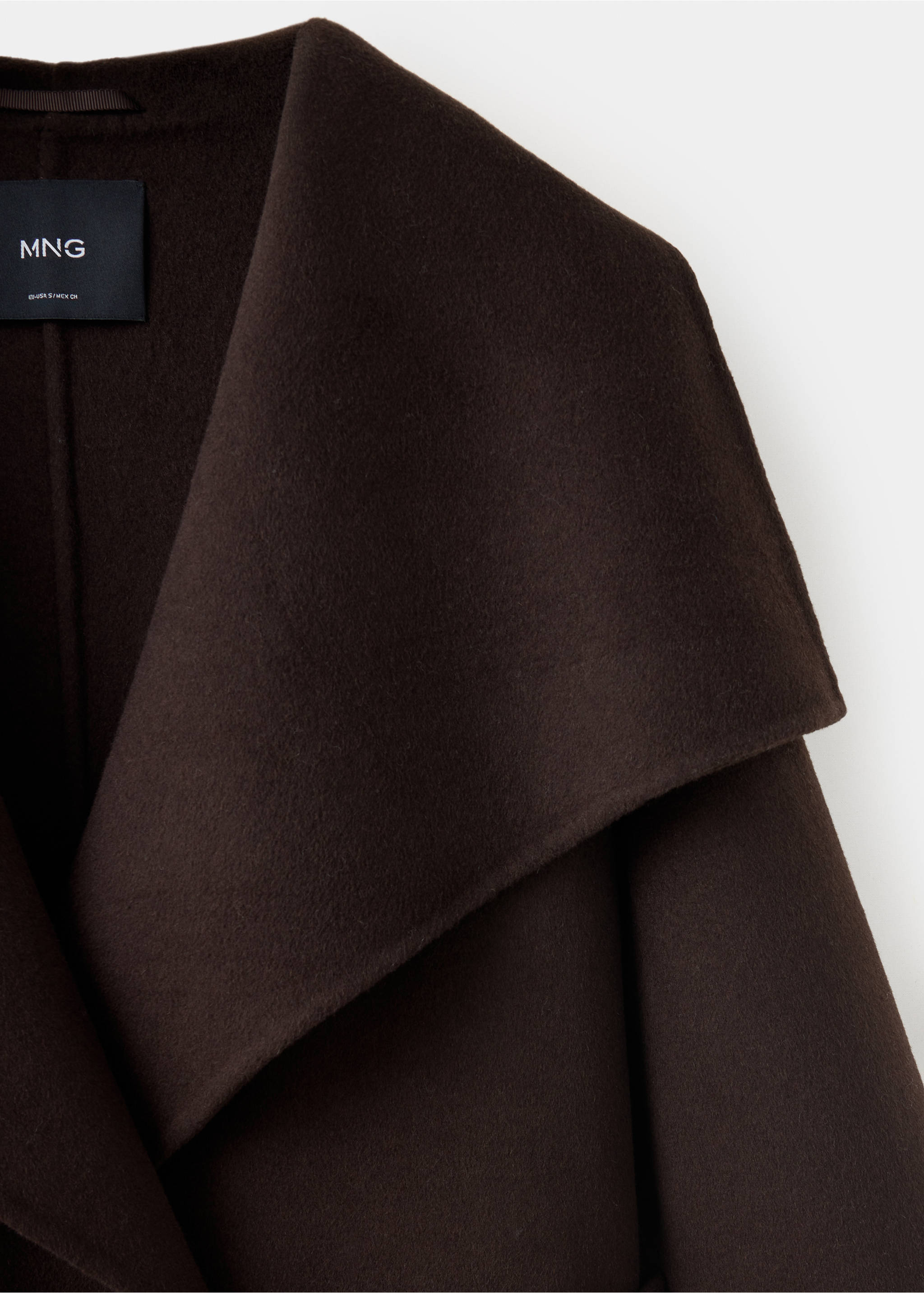 Woollen coat with belt - Details of the article 0, Chocolate. Ref: 37028279-00.