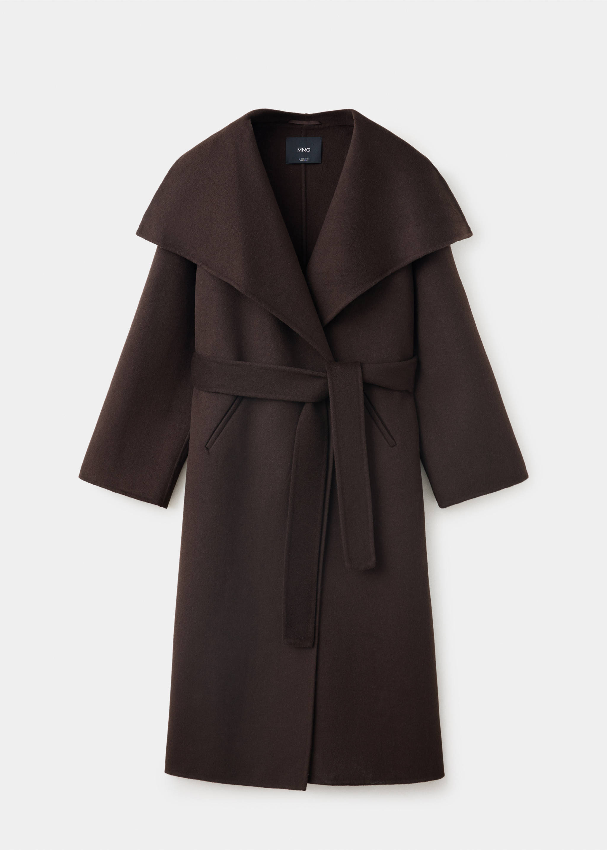 Woollen coat with belt - Article without model, Chocolate. Ref: 37028279-00.