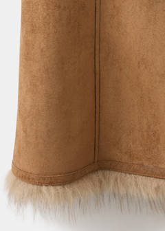Suede-effect coat with fur trim — Medium Brown 7