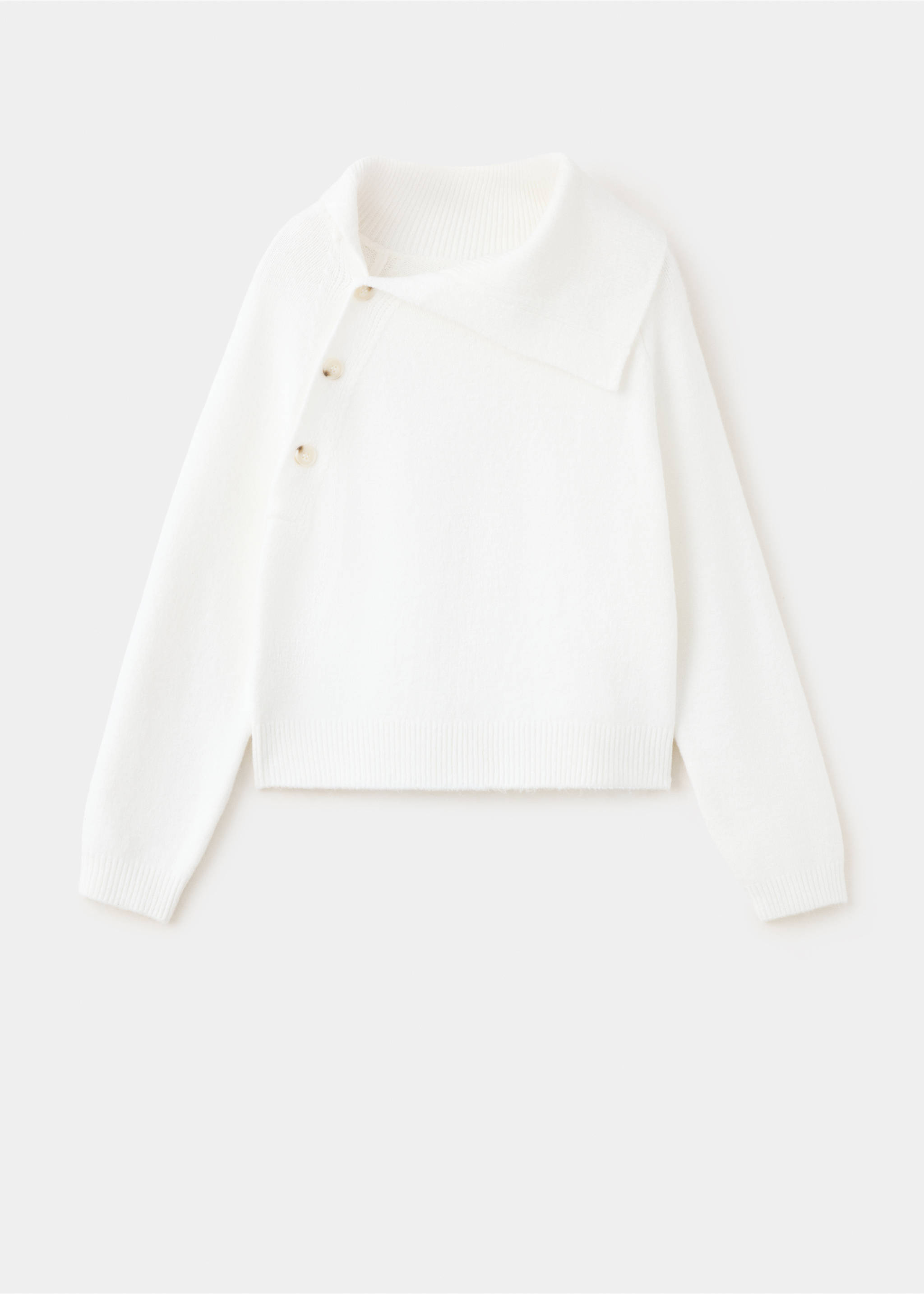 White knit jersey with an asymmetrical button collar and long sleeves., Beige. Ref: 37028282-00.