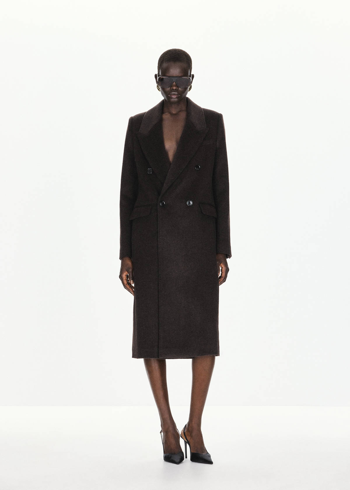 Wool-blend coat with lapels — Chocolate