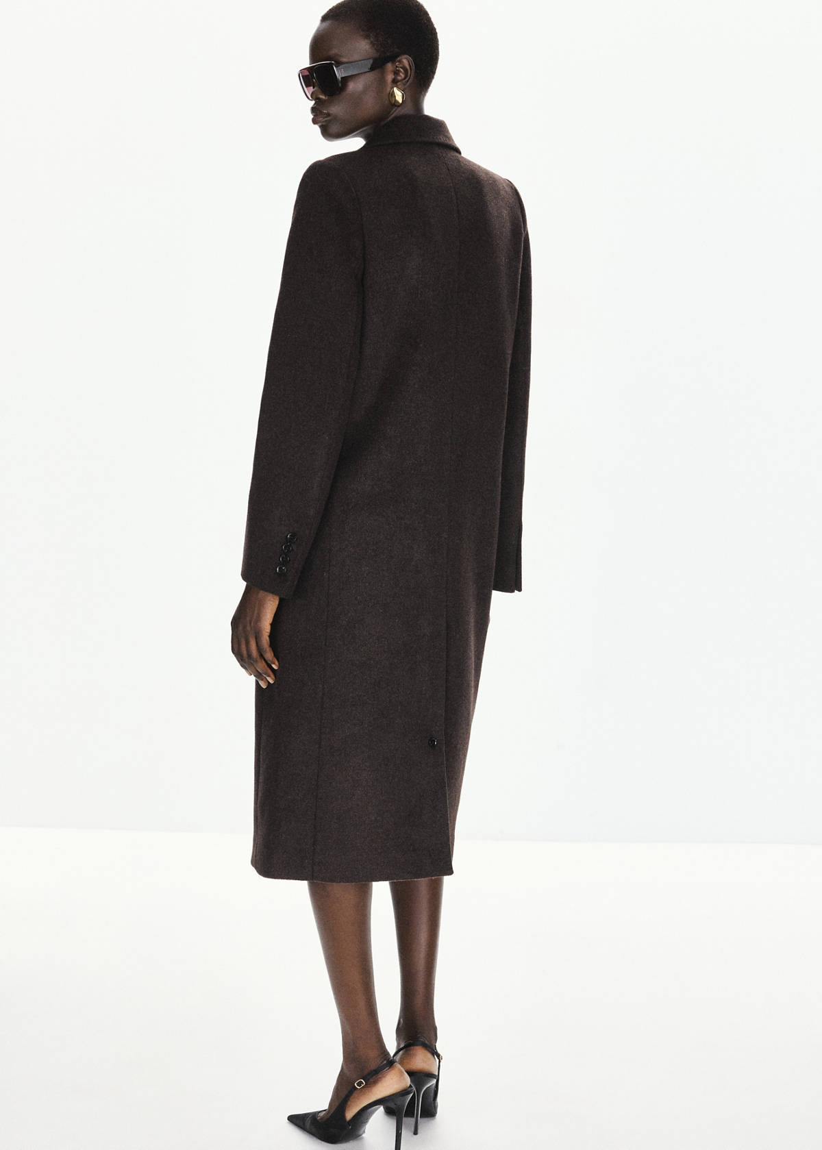 Wool-blend coat with lapels — Chocolate