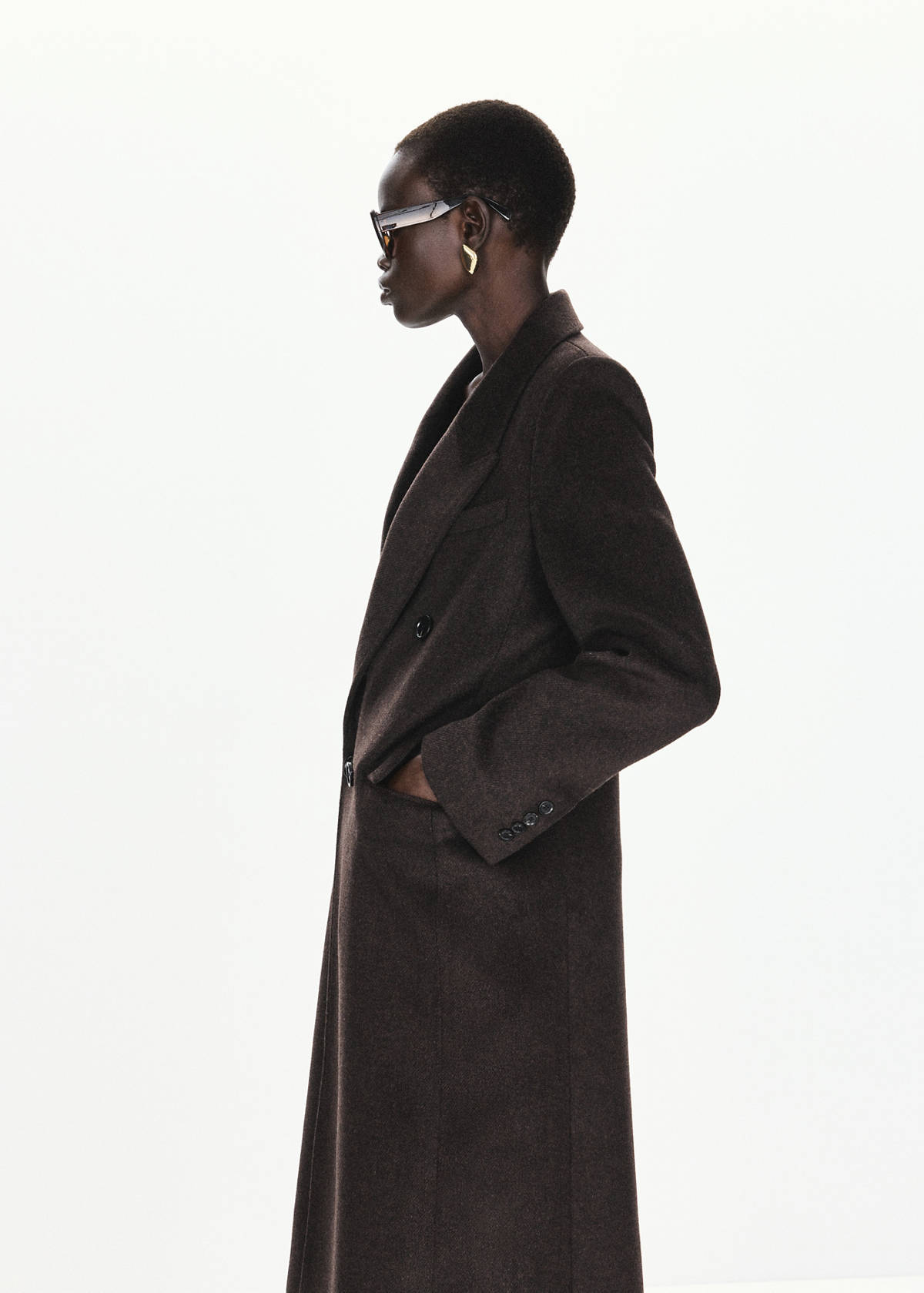 Wool-blend coat with lapels — Chocolate