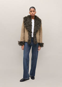 Suede-effect coat with fur-like finish — Medium Brown 2