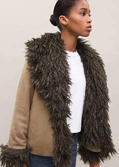 Suede-effect coat with fur-like finish — Medium Brown 6