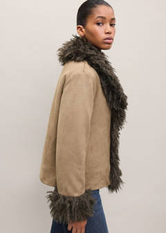 Suede-effect coat with fur-like finish — Medium Brown 5