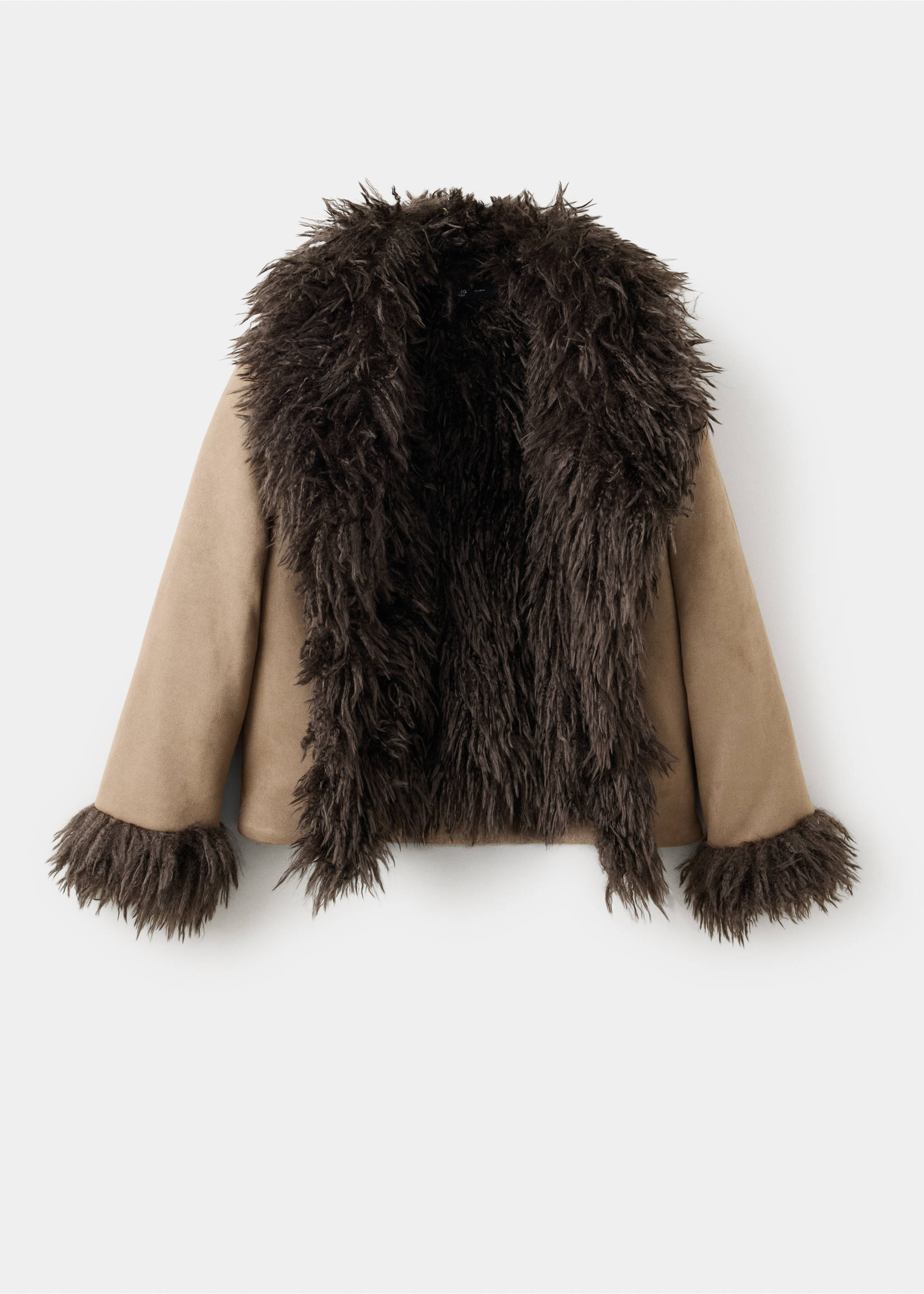 Camel coat with dark brown faux-fur collar and cuffs., Medium Brown. Ref: 37028285-00.