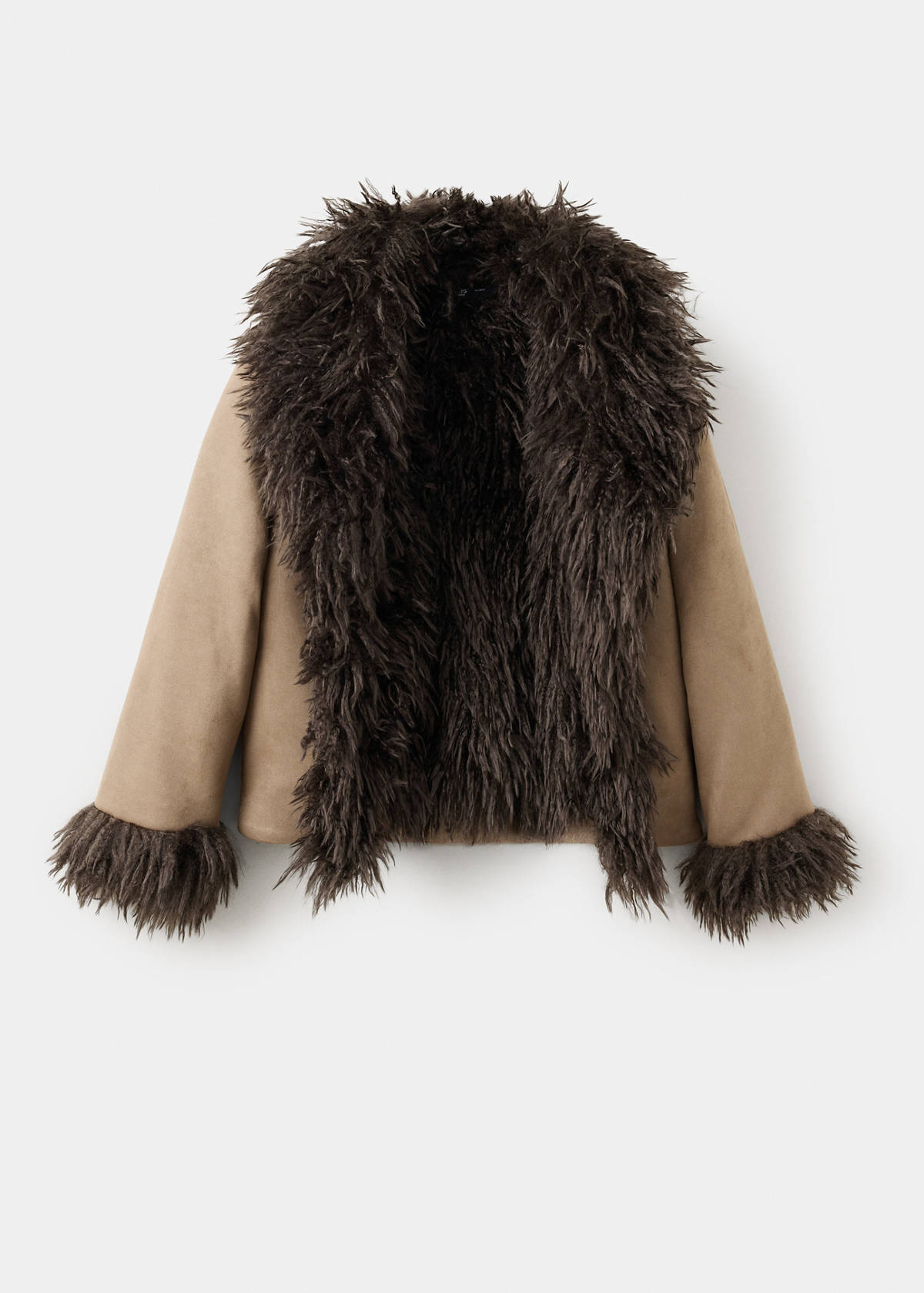 Suede-effect coat with fur-like finish — Medium Brown