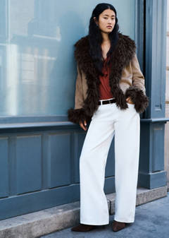 Suede-effect coat with fur-like finish — Medium Brown 12