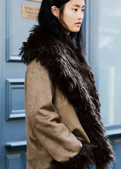 Suede-effect coat with fur-like finish — Medium Brown 11